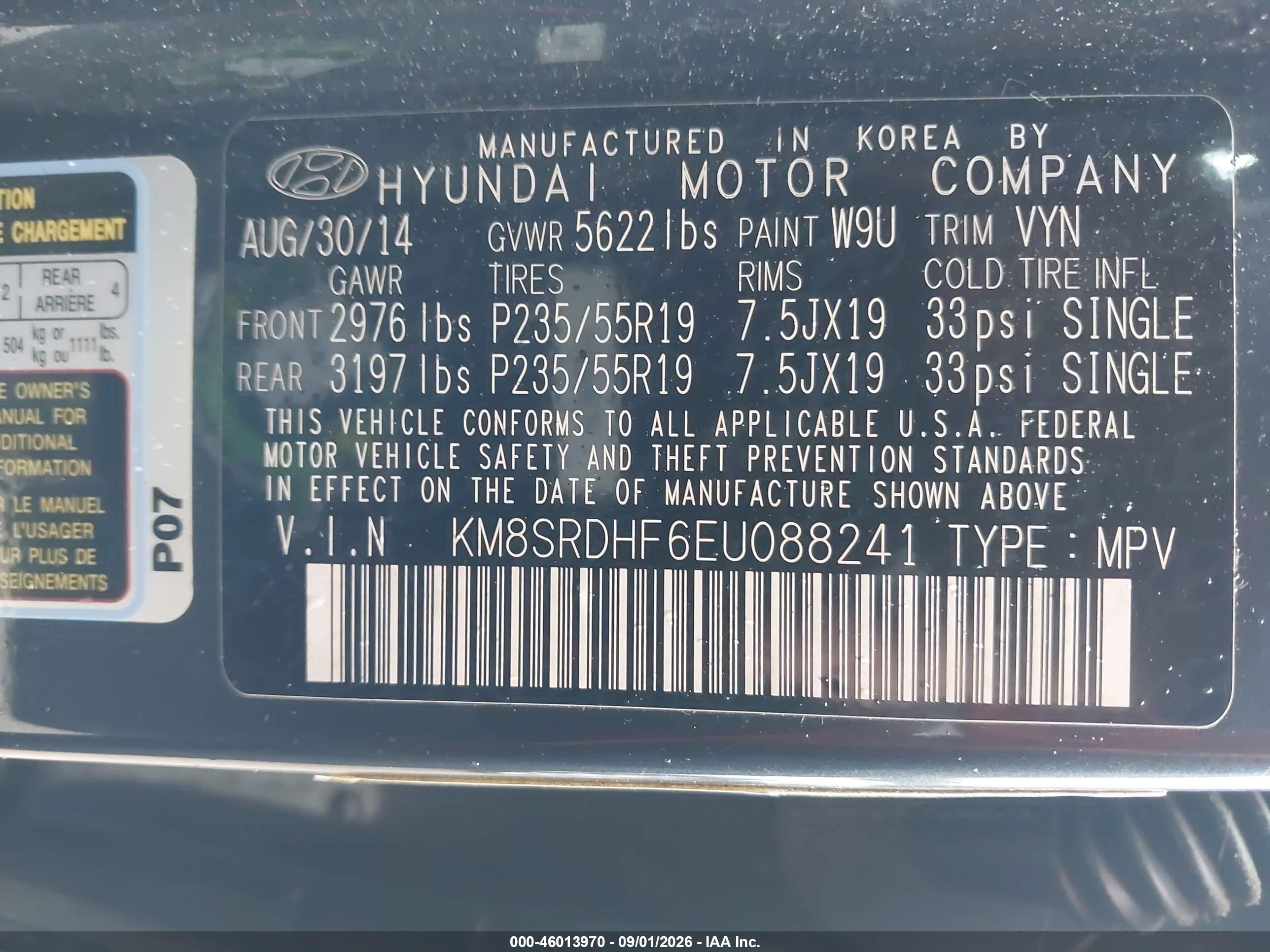 2014 Hyundai Santa Fe Limited Black vin: KM8SRDHF6EU088241