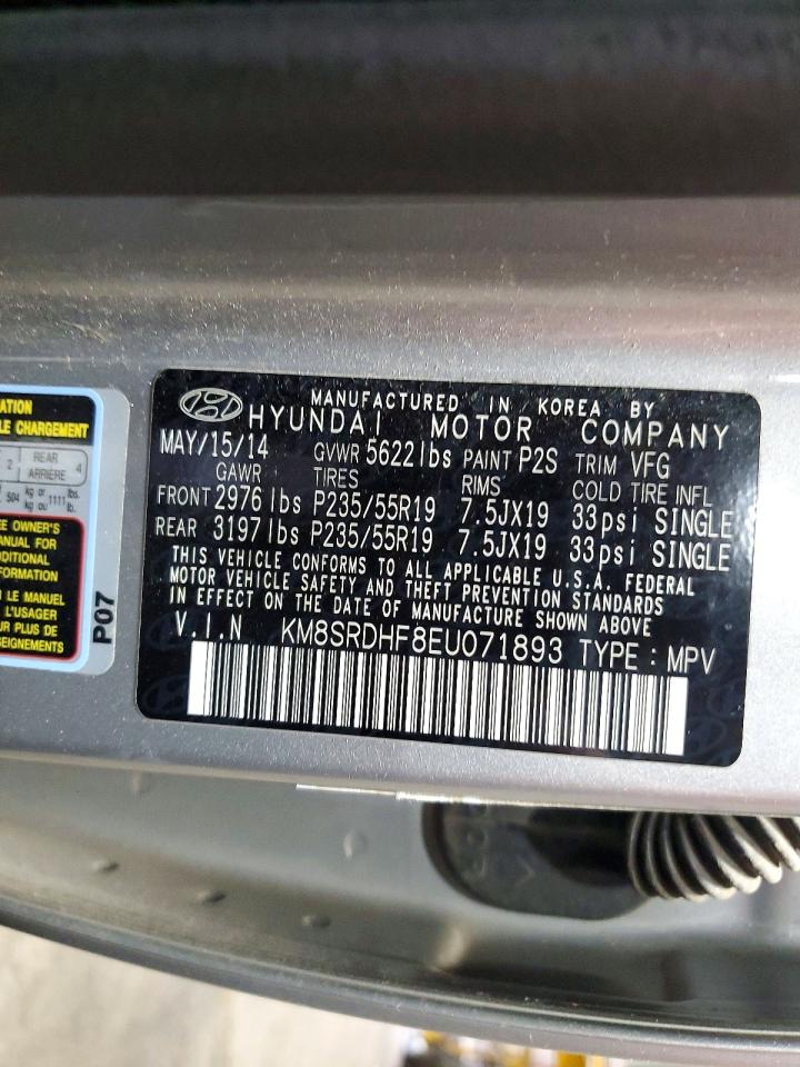 2014 Hyundai Santa Fe Limited Silver vin: KM8SRDHF8EU071893
