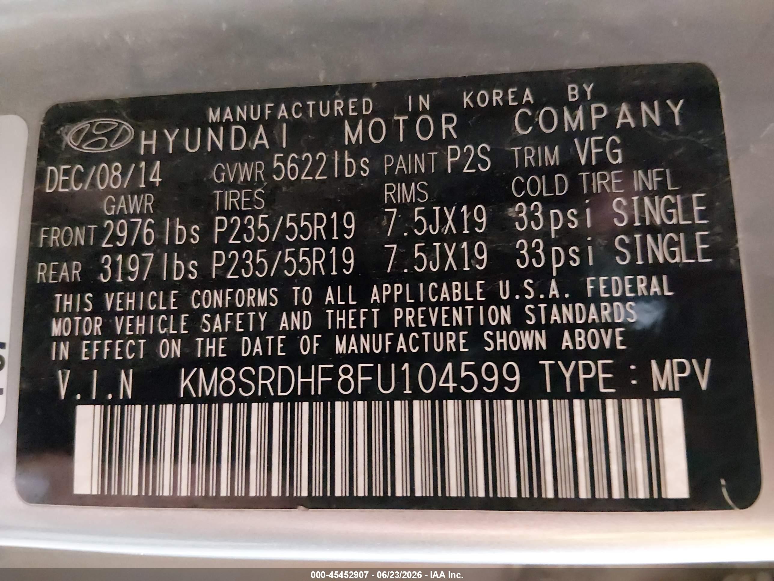 2015 Hyundai Santa Fe Limited Серый vin: KM8SRDHF8FU104599