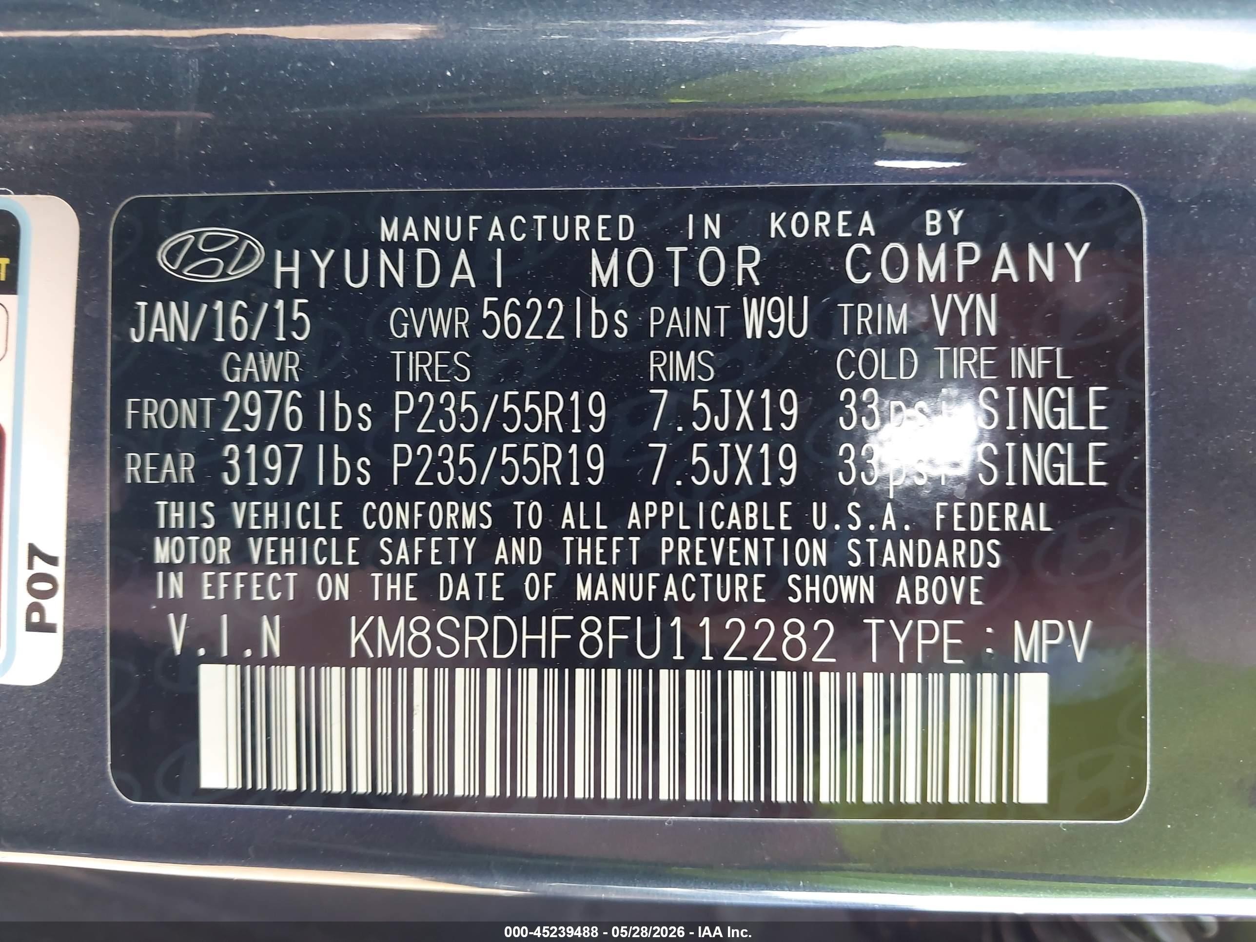 2015 Hyundai Santa Fe Limited Gray vin: KM8SRDHF8FU112282