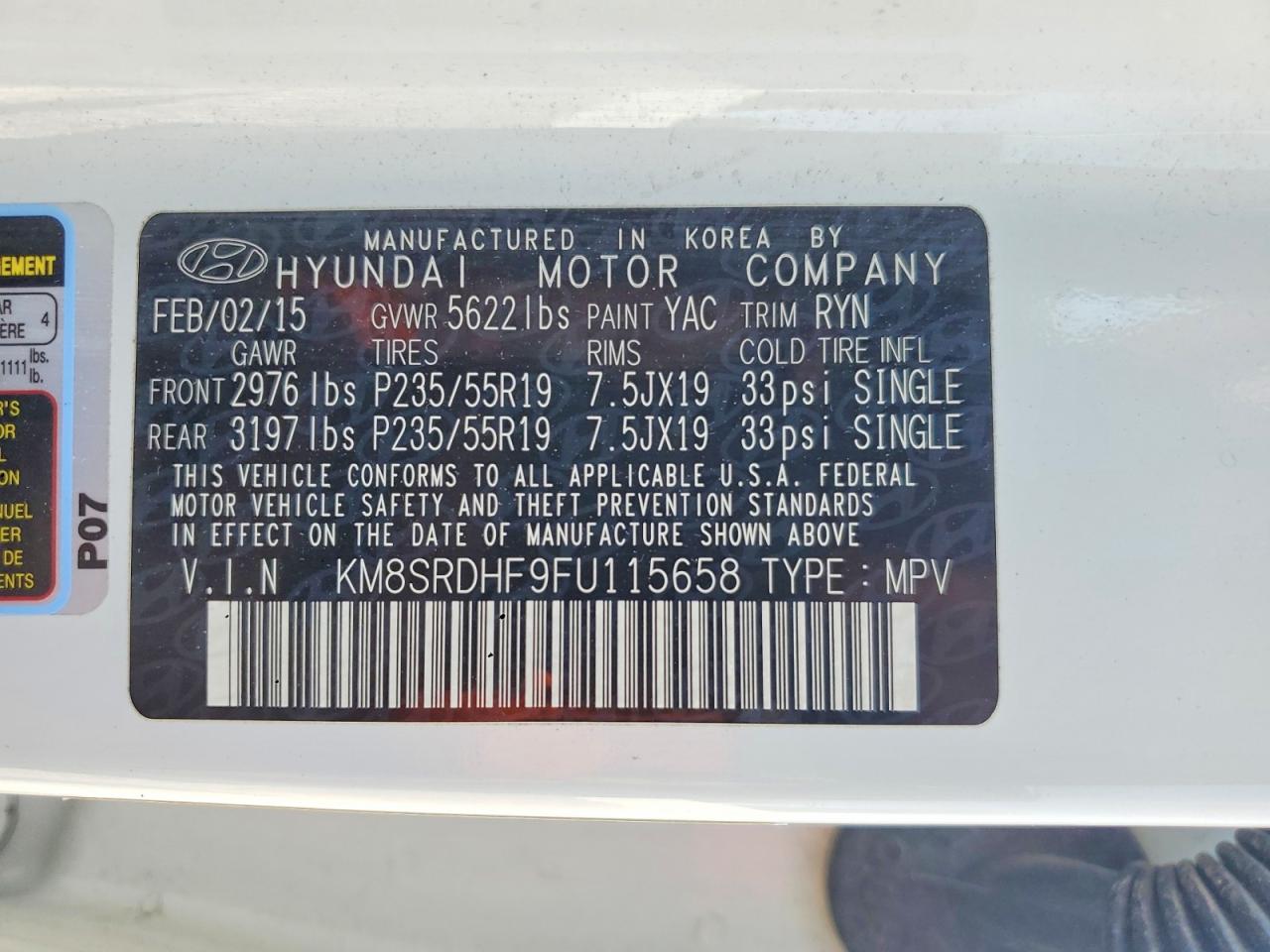 2015 Hyundai Santa Fe Limited White vin: KM8SRDHF9FU115658