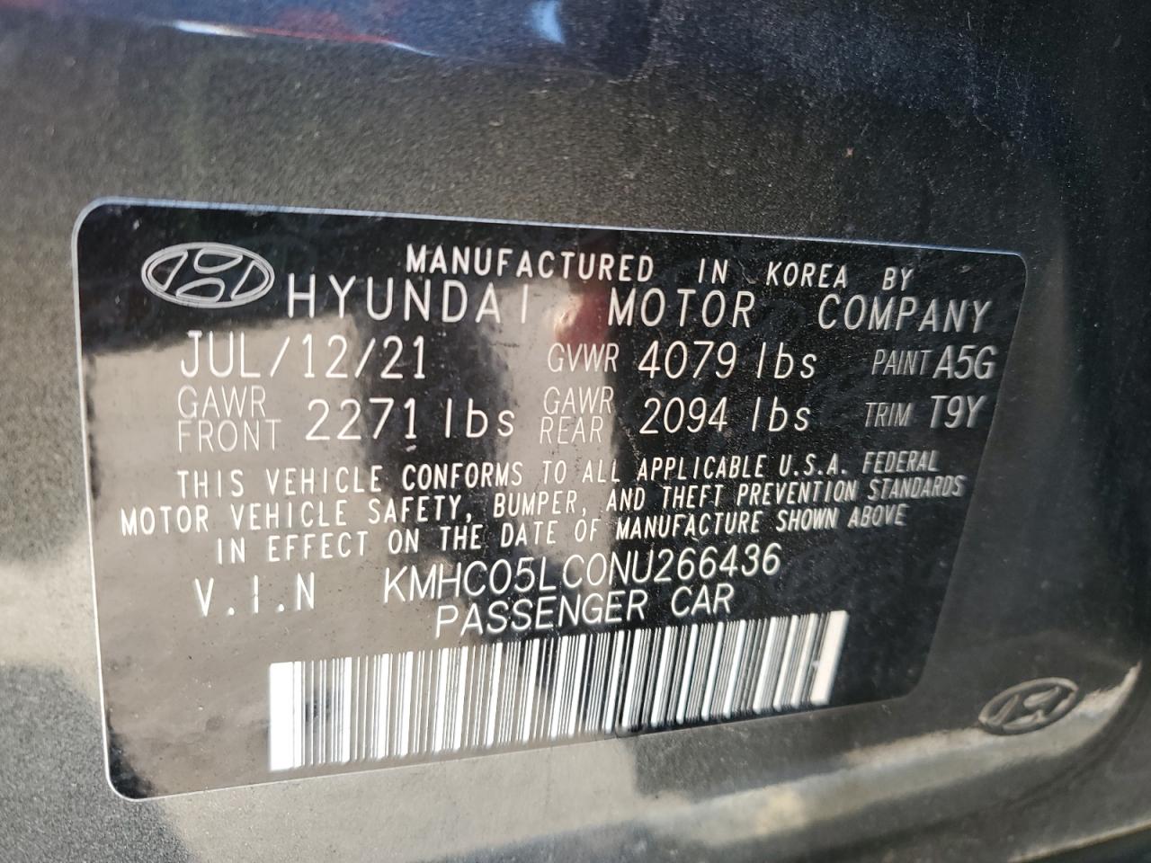 2022 Hyundai Ioniq Limited Gray vin: KMHC05LC0NU266436