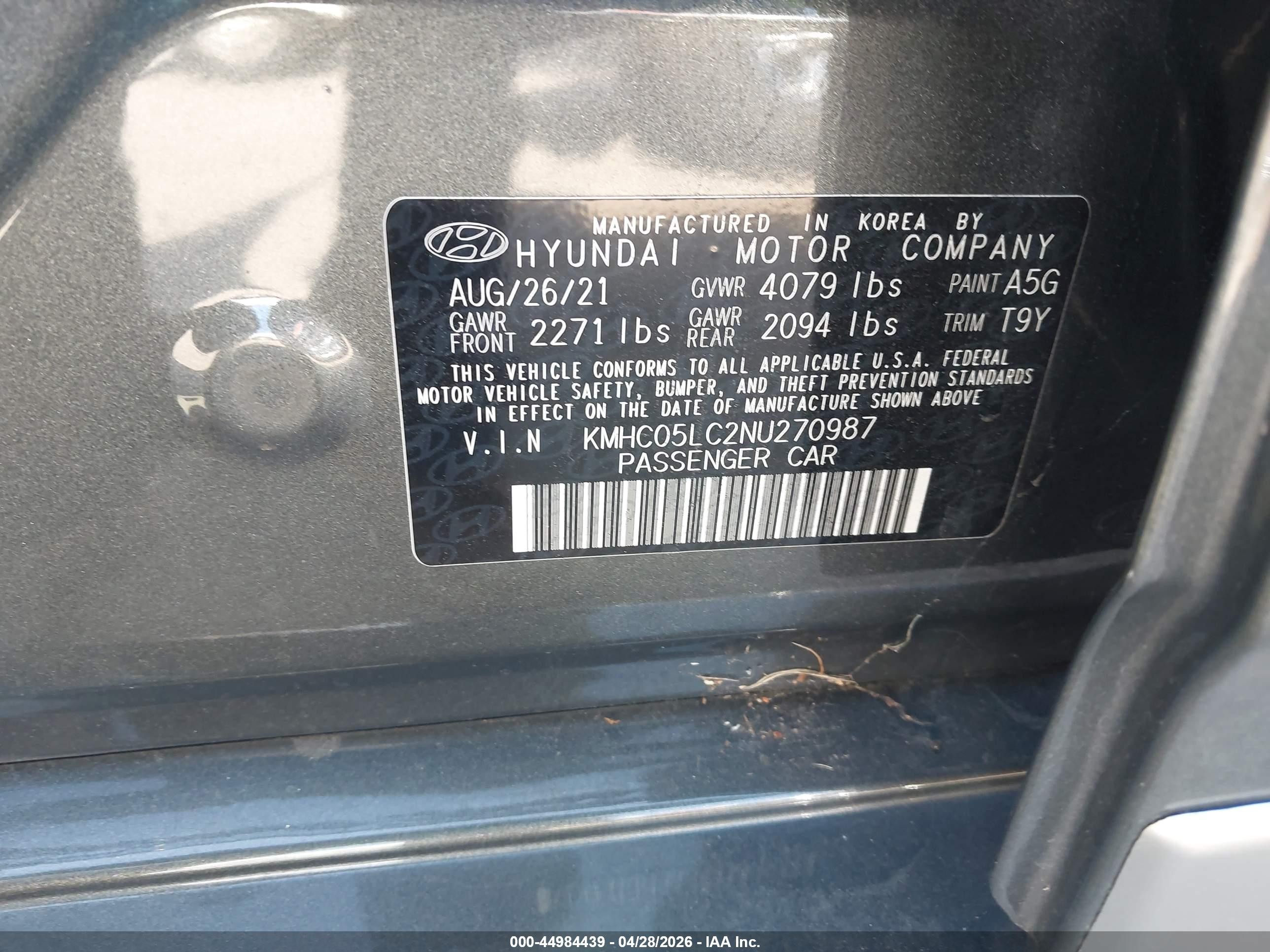 2022 Hyundai Ioniq Hybrid Limited Gray vin: KMHC05LC2NU270987