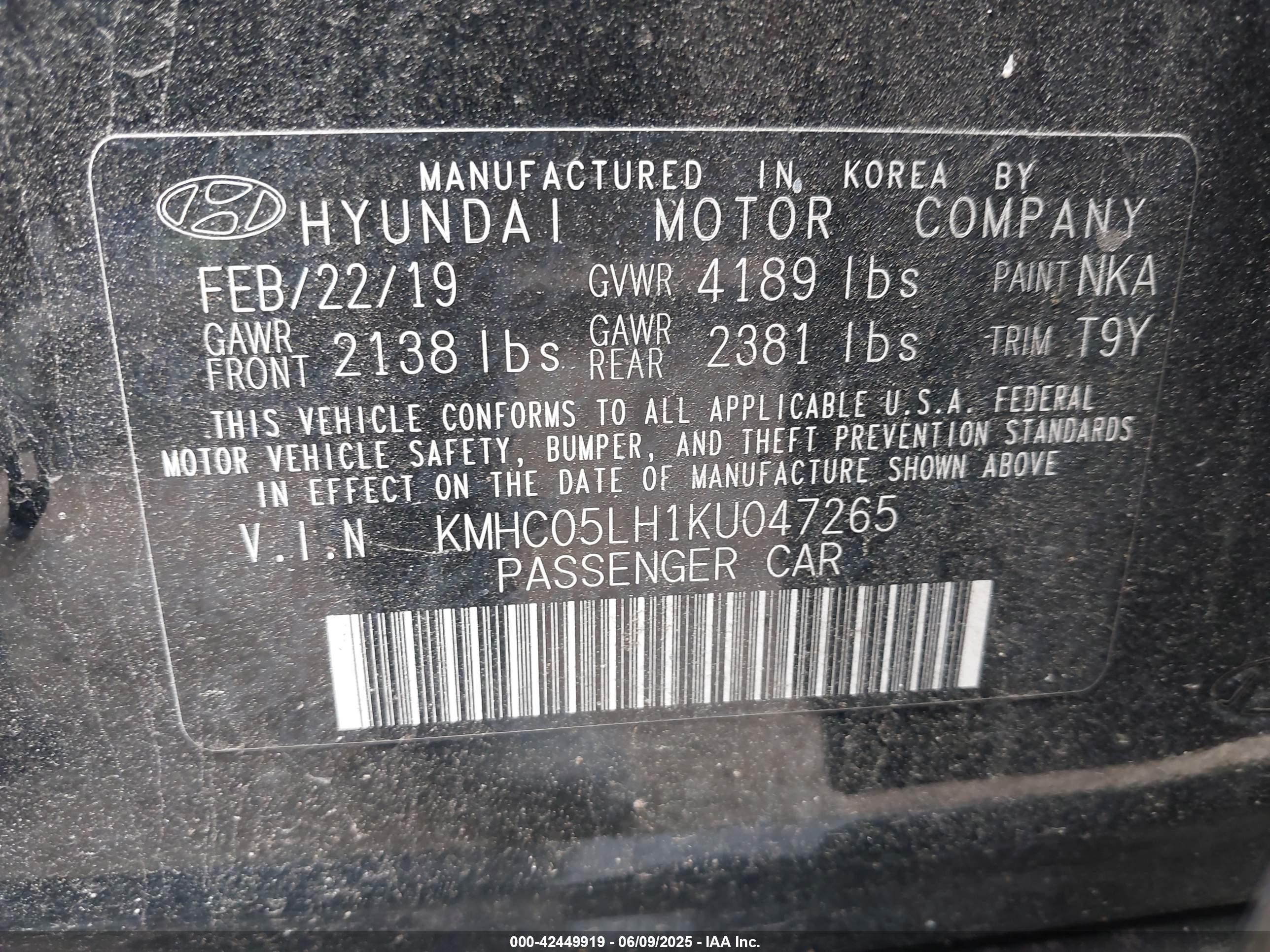 2019 Hyundai Ioniq Electric Limited Black vin: KMHC05LH1KU047265