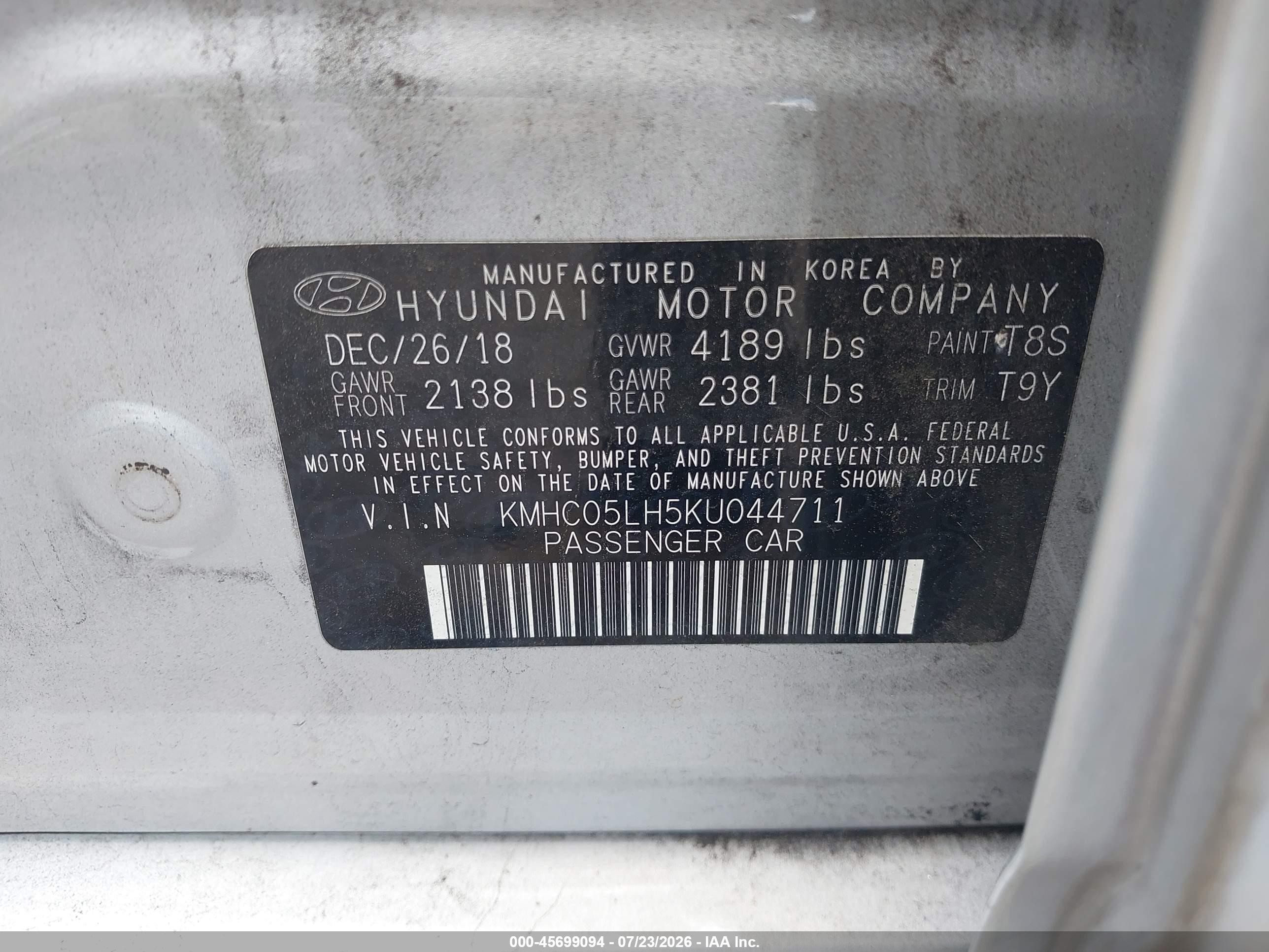 2019 Hyundai Ioniq Electric Limited Silver vin: KMHC05LH5KU044711