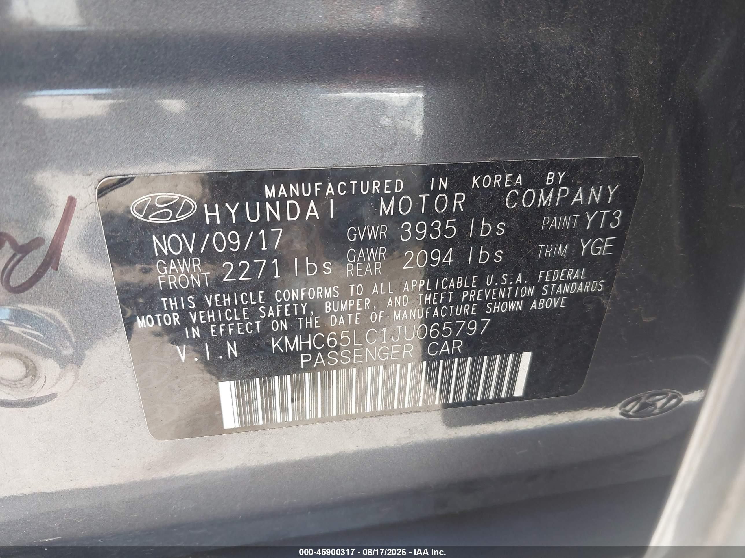 2018 Hyundai Ioniq Hybrid Blue Gray vin: KMHC65LC1JU065797