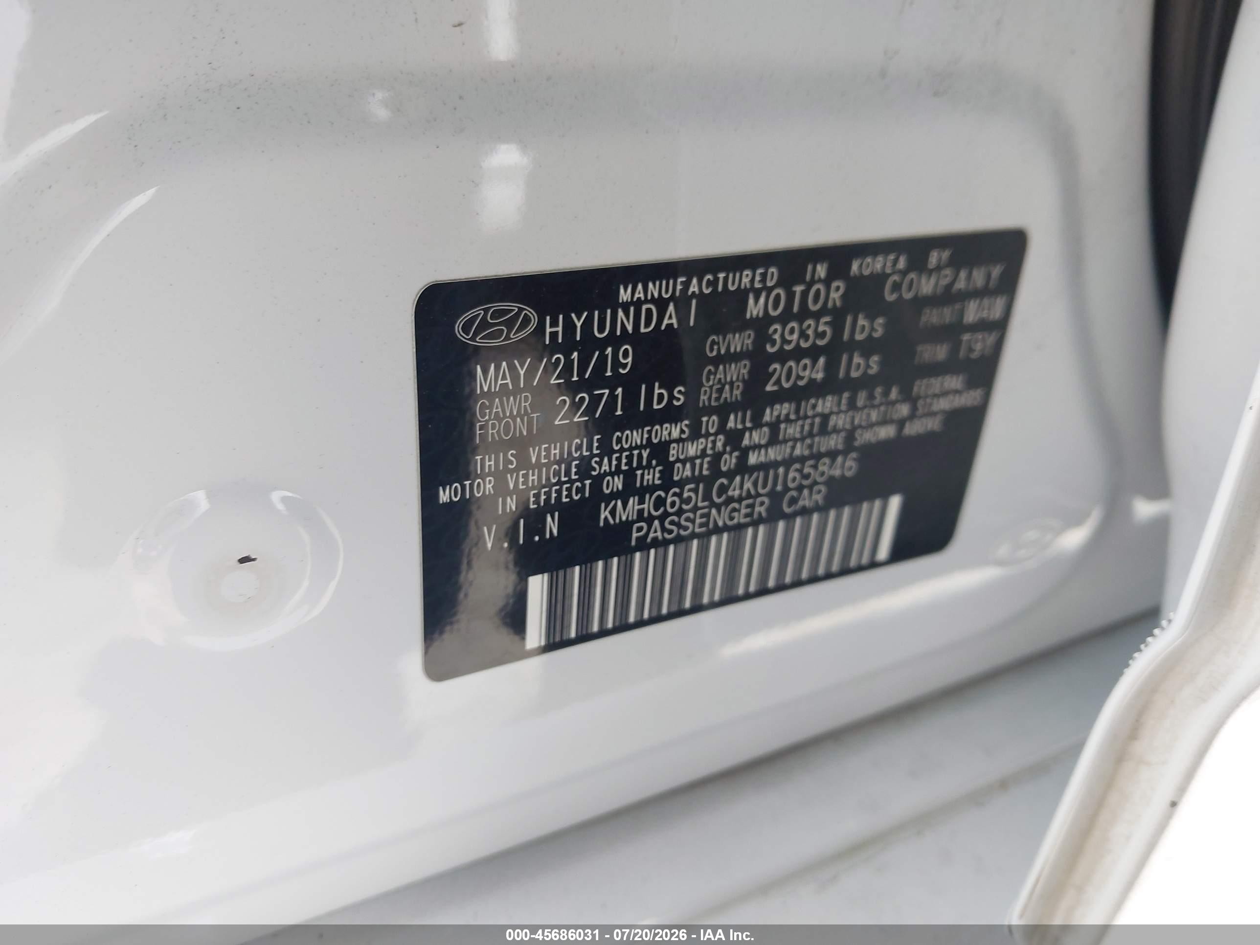 2019 Hyundai Ioniq Hybrid Blue White vin: KMHC65LC4KU165846