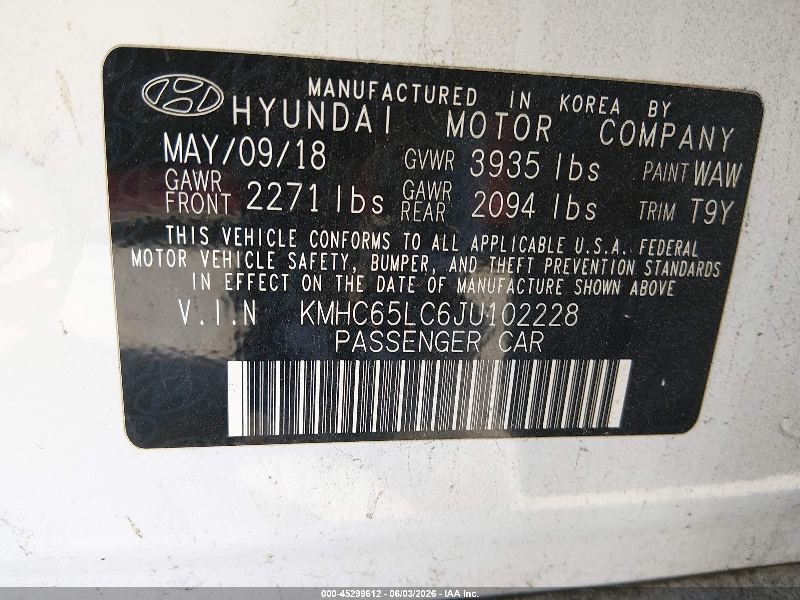 2018 Hyundai Ioniq Hybrid Blue White vin: KMHC65LC6JU102228