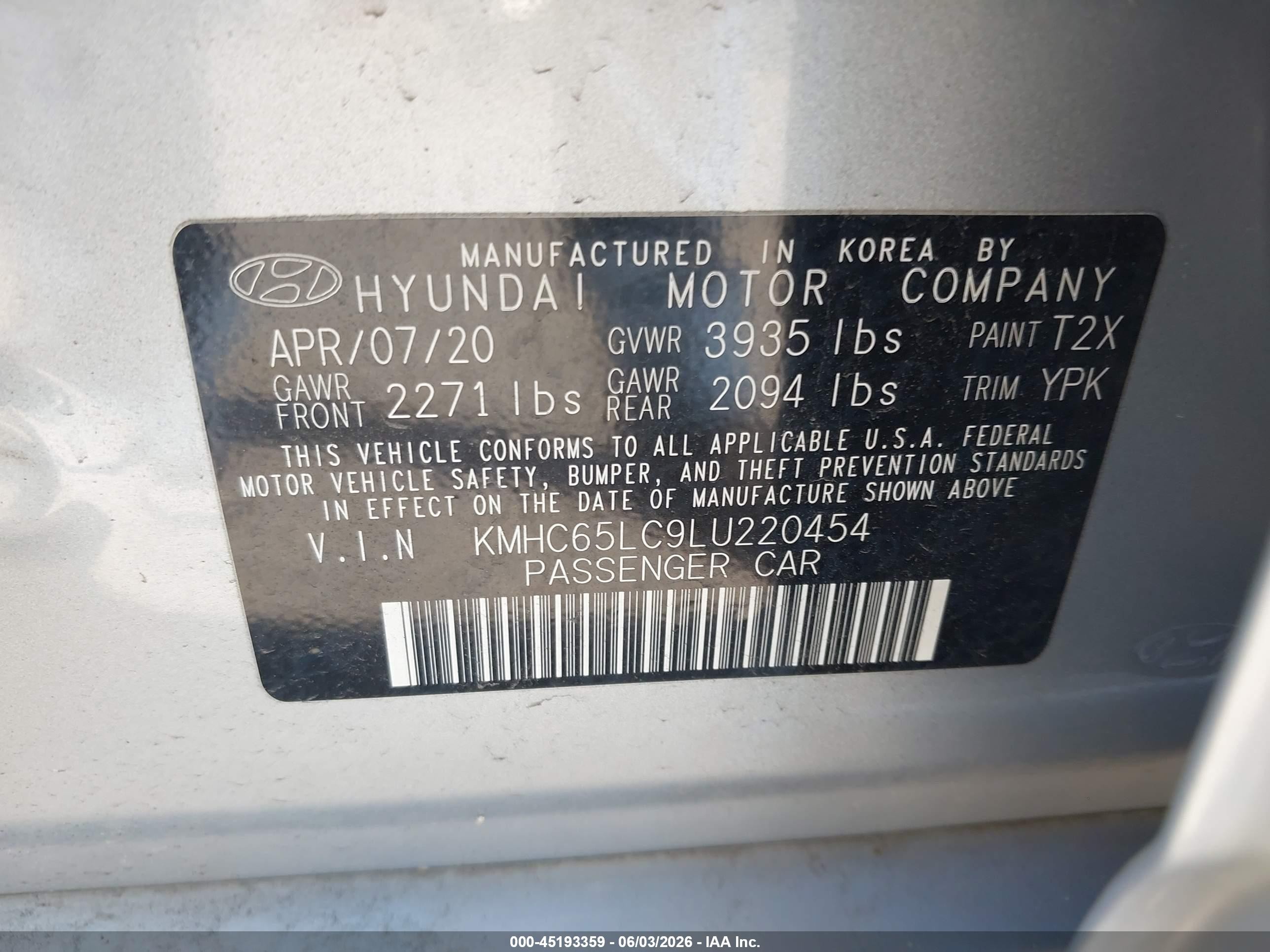 2020 Hyundai Ioniq Hybrid Blue Серебряный vin: KMHC65LC9LU220454