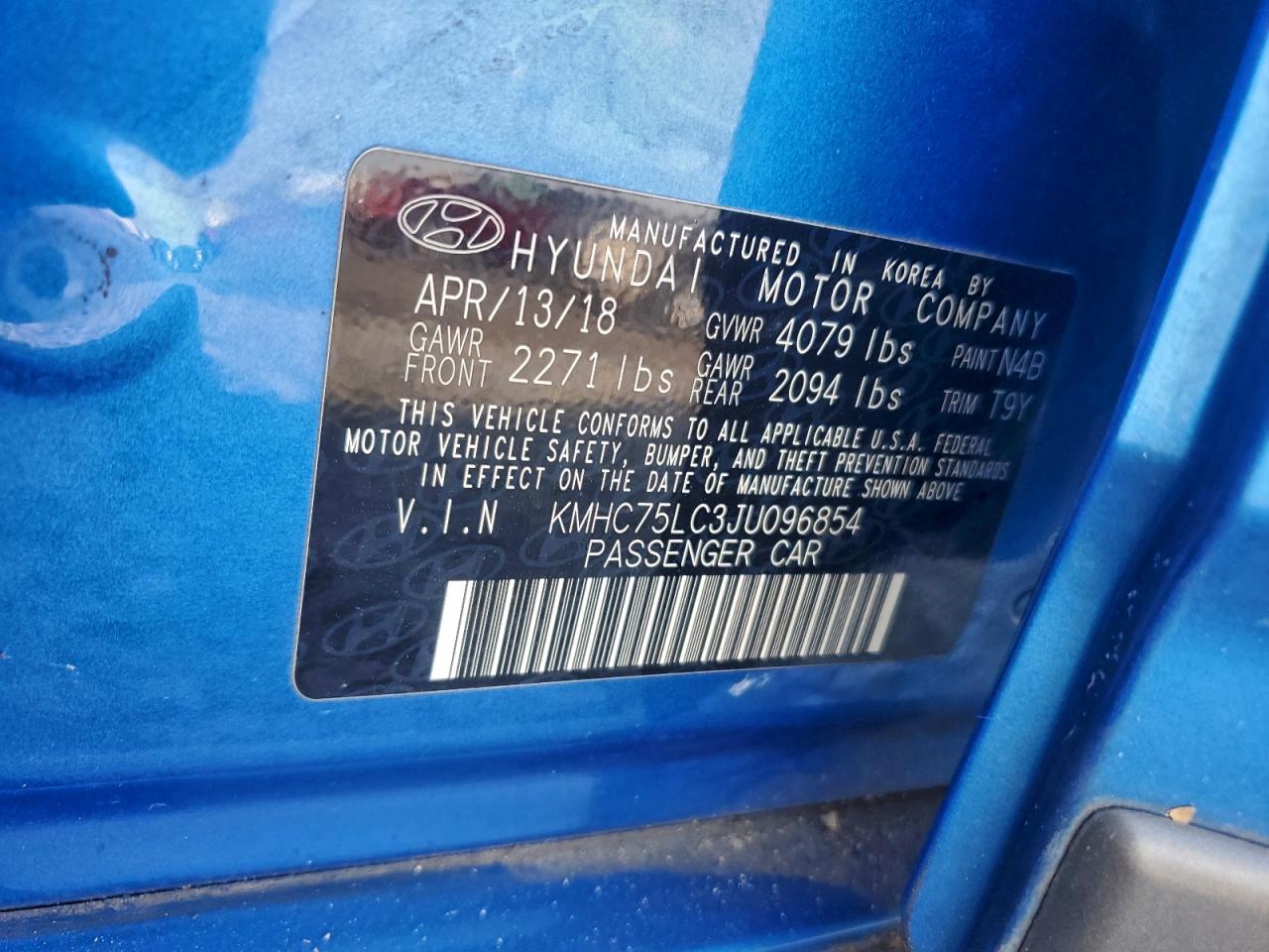2018 Hyundai Ioniq Sel Blue vin: KMHC75LC3JU096854