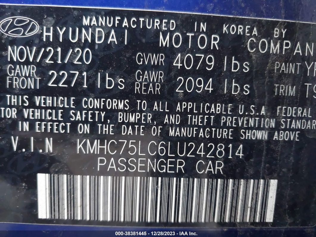 2020 Hyundai Ioniq Hybrid Se Синий vin: KMHC75LC6LU242814