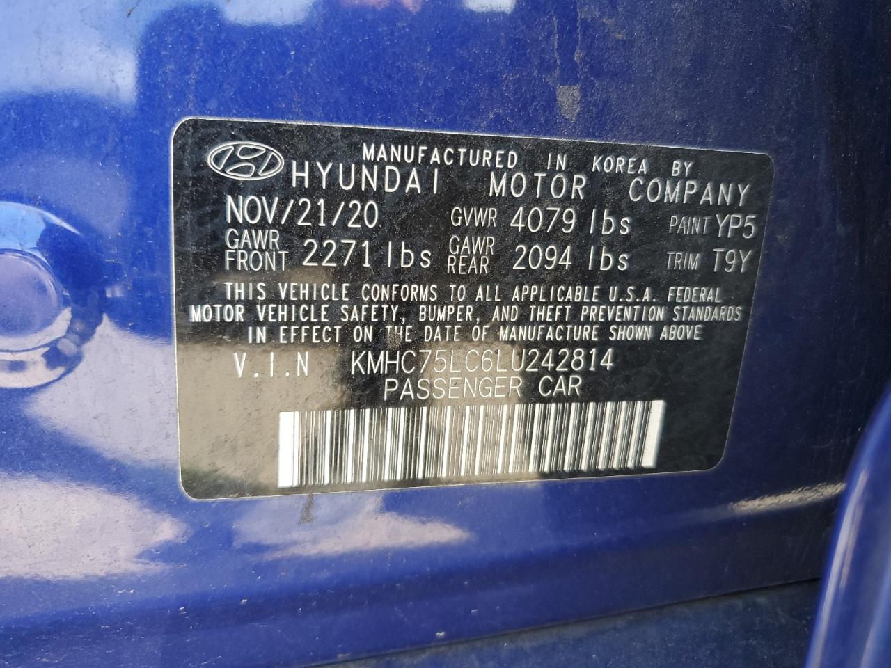 2020 Hyundai Ioniq Se Blue vin: KMHC75LC6LU242814