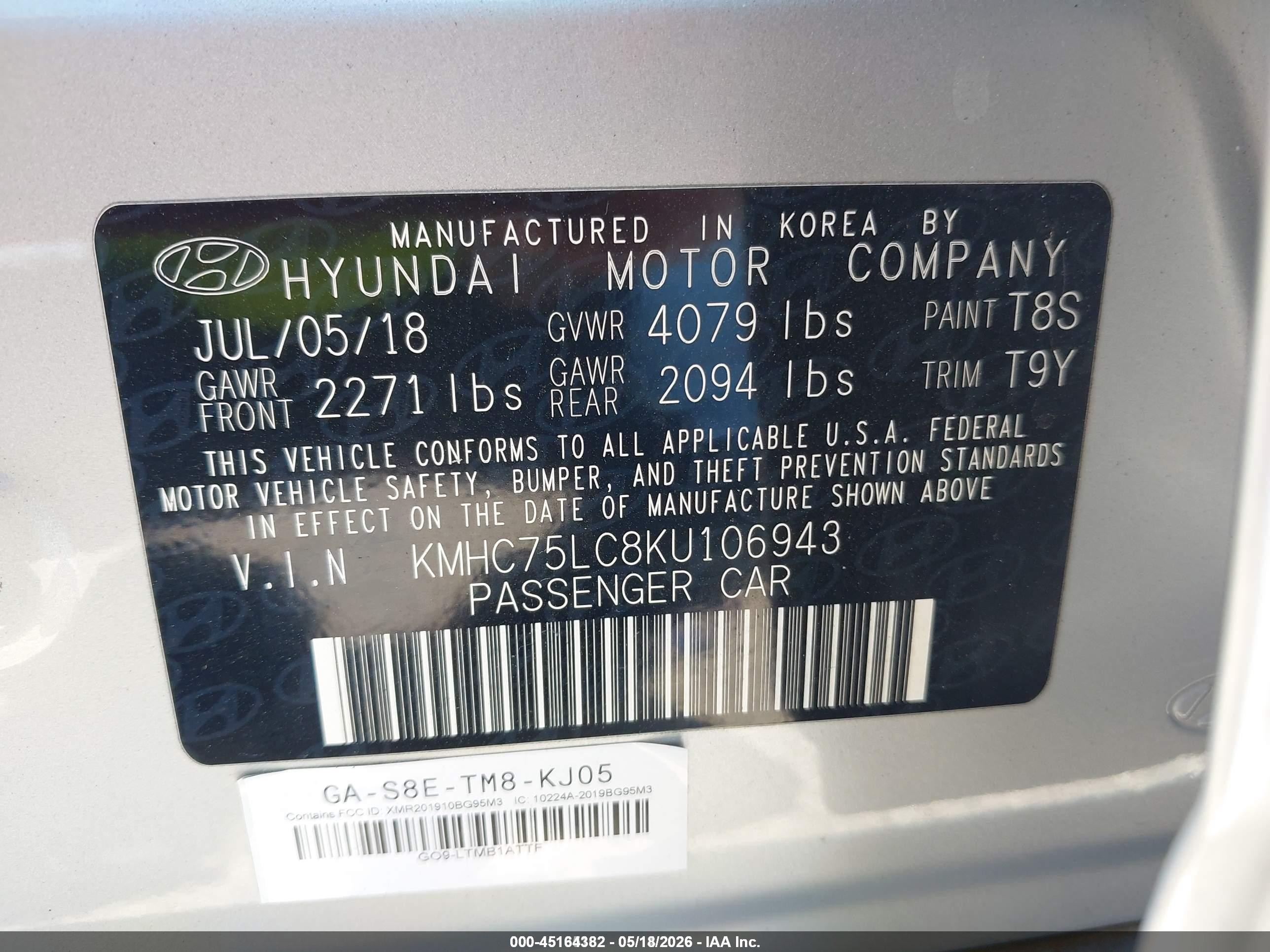 2019 Hyundai Ioniq Hybrid Sel Silver vin: KMHC75LC8KU106943