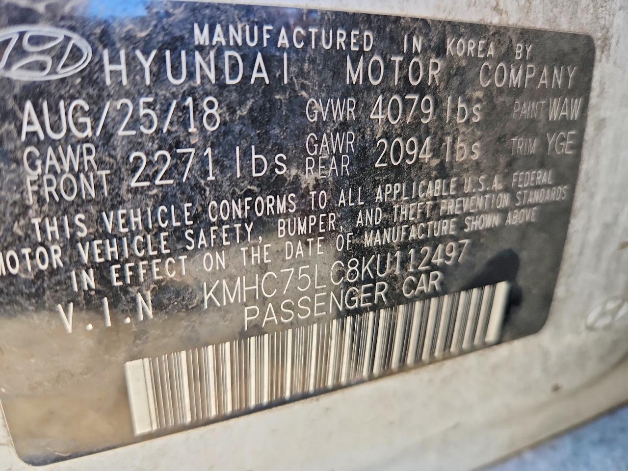 2019 Hyundai Ioniq Sel White vin: KMHC75LC8KU112497