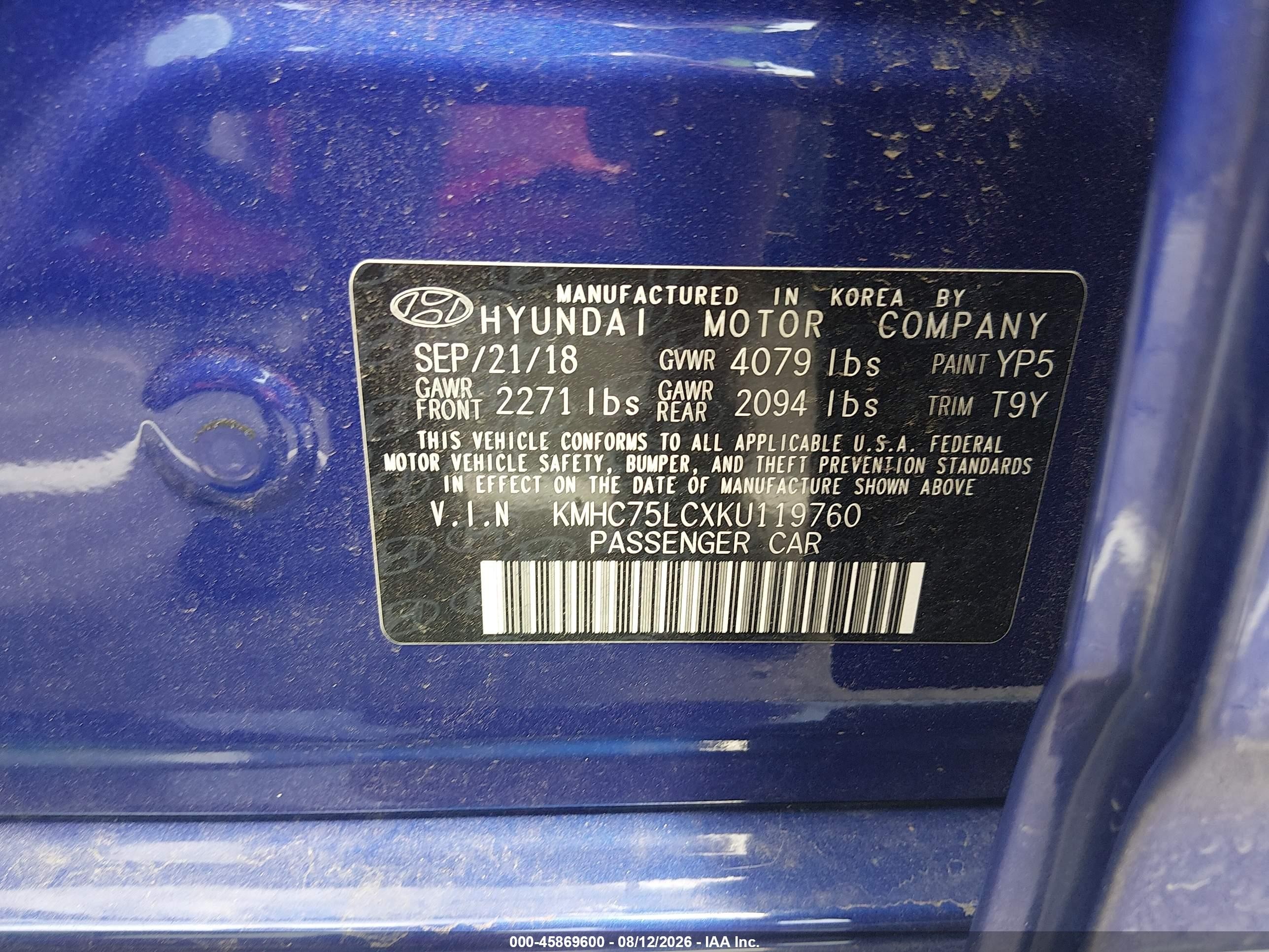 2019 Hyundai Ioniq Hybrid Sel Синий vin: KMHC75LCXKU119760