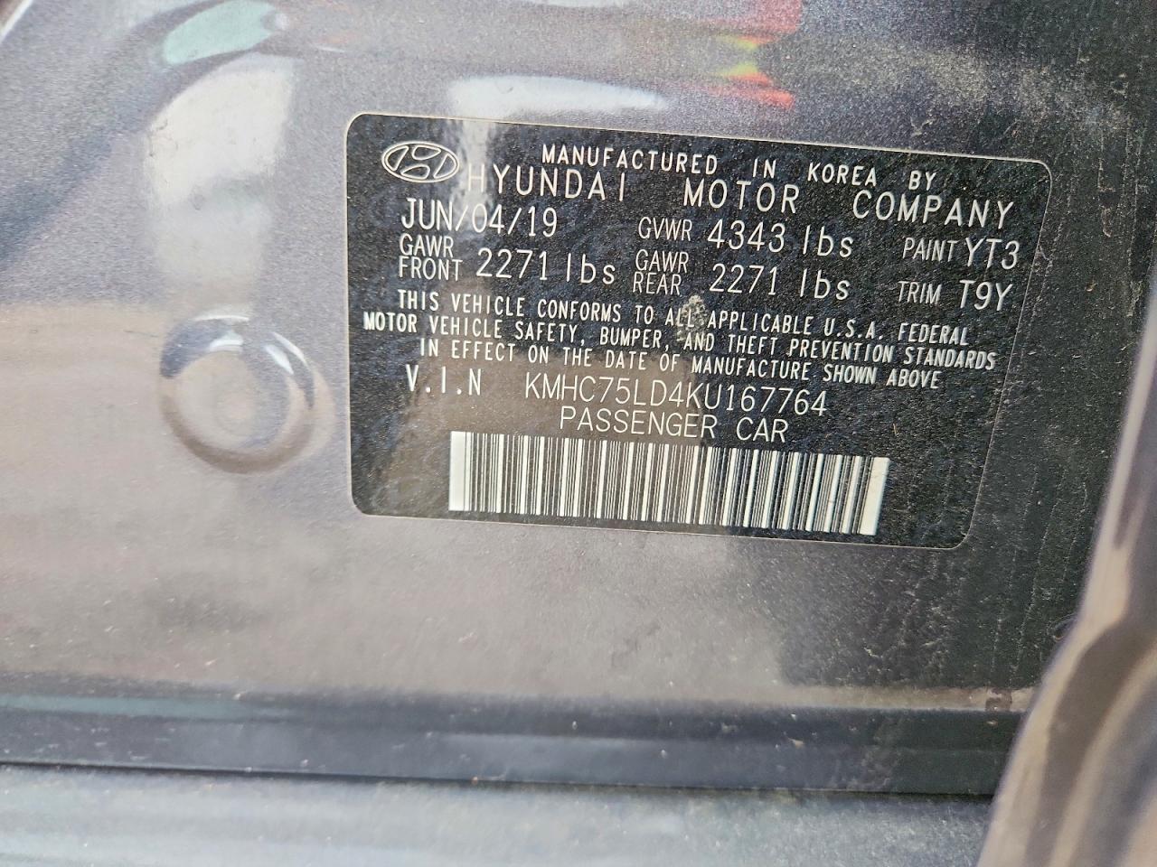 2019 Hyundai Ioniq Limited Gray vin: KMHC75LD4KU167764