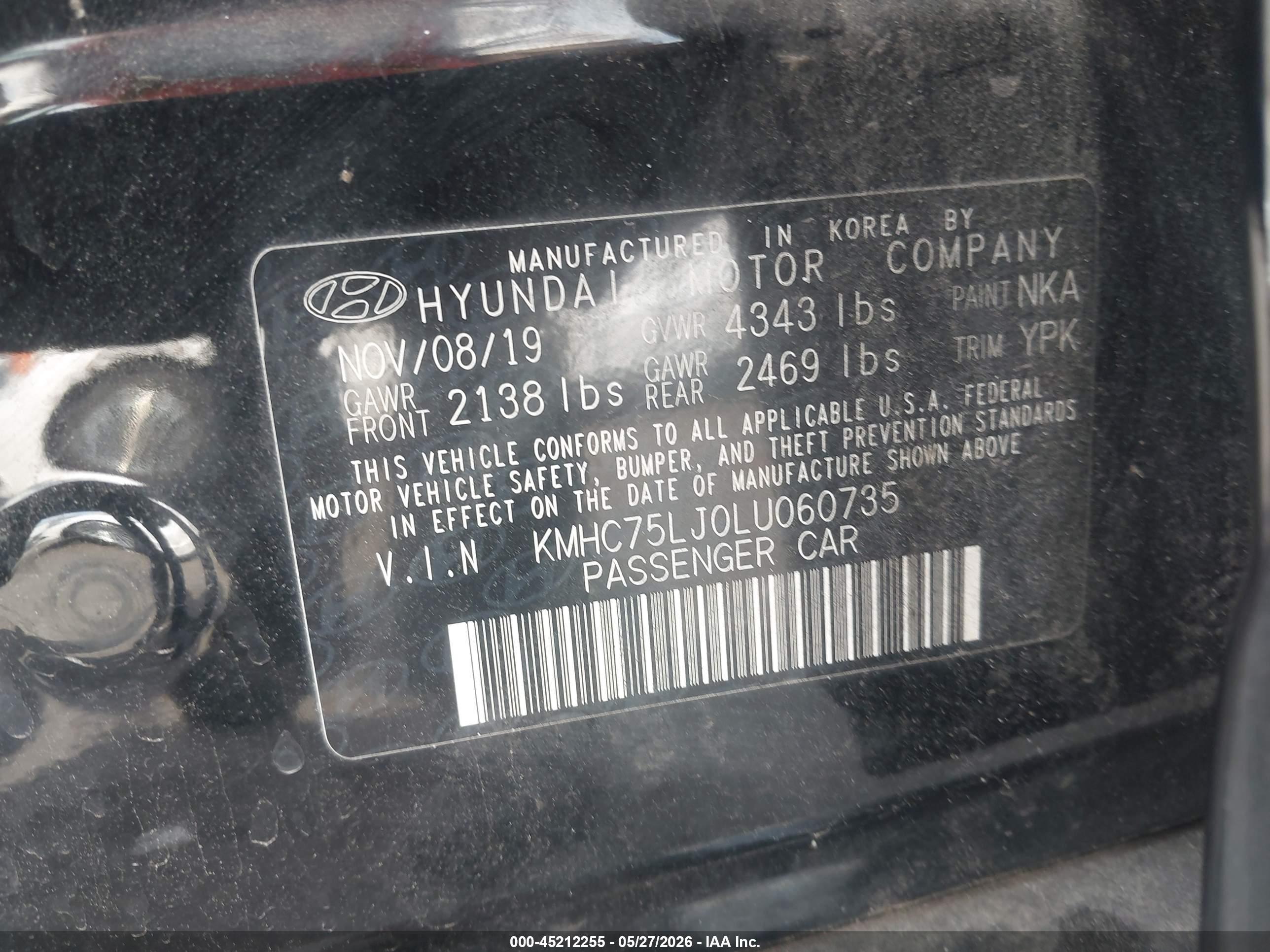 2020 Hyundai Ioniq Electric Se Black vin: KMHC75LJ0LU060735