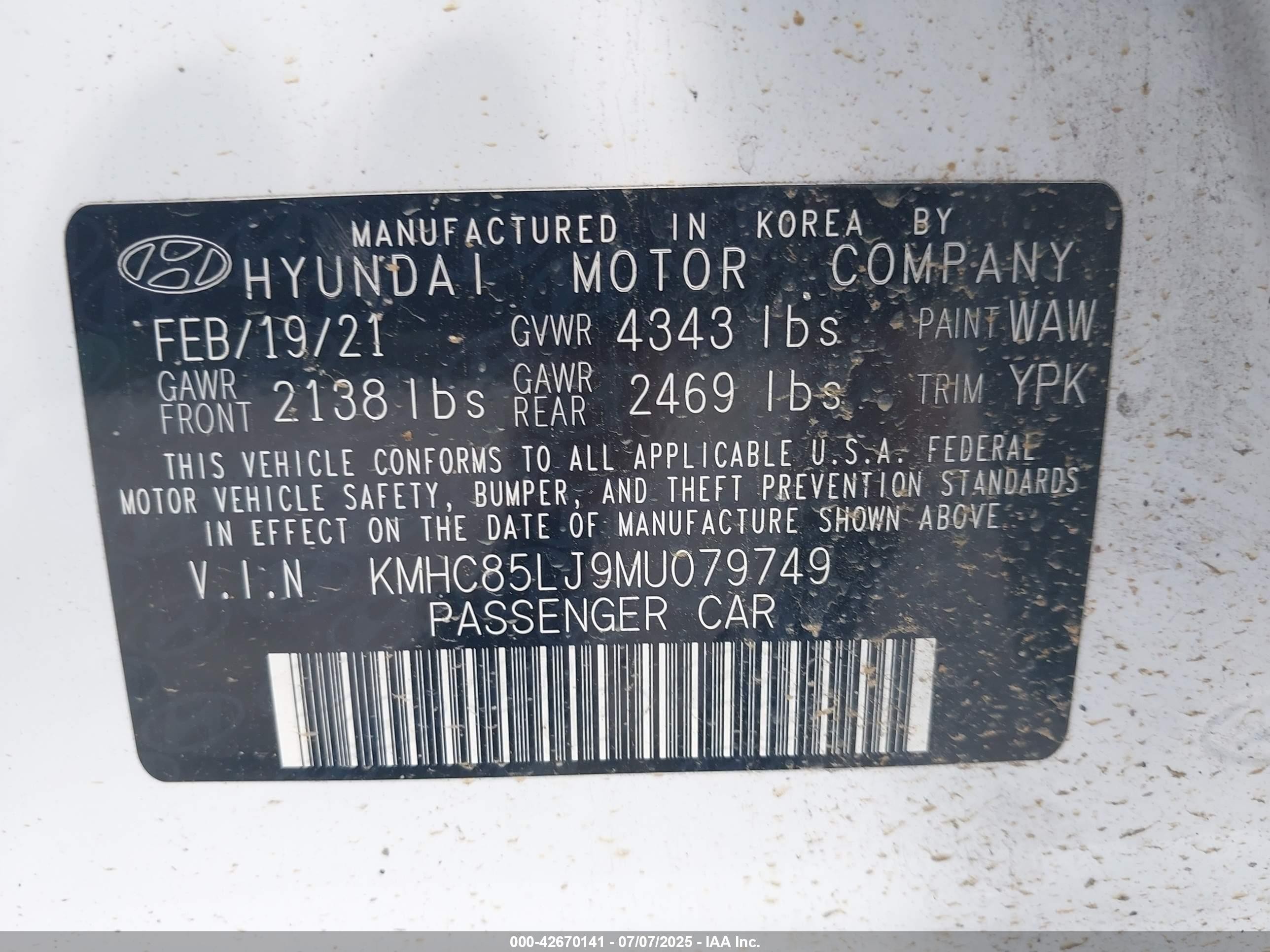 2021 Hyundai Ioniq Electric Limited White vin: KMHC85LJ9MU079749