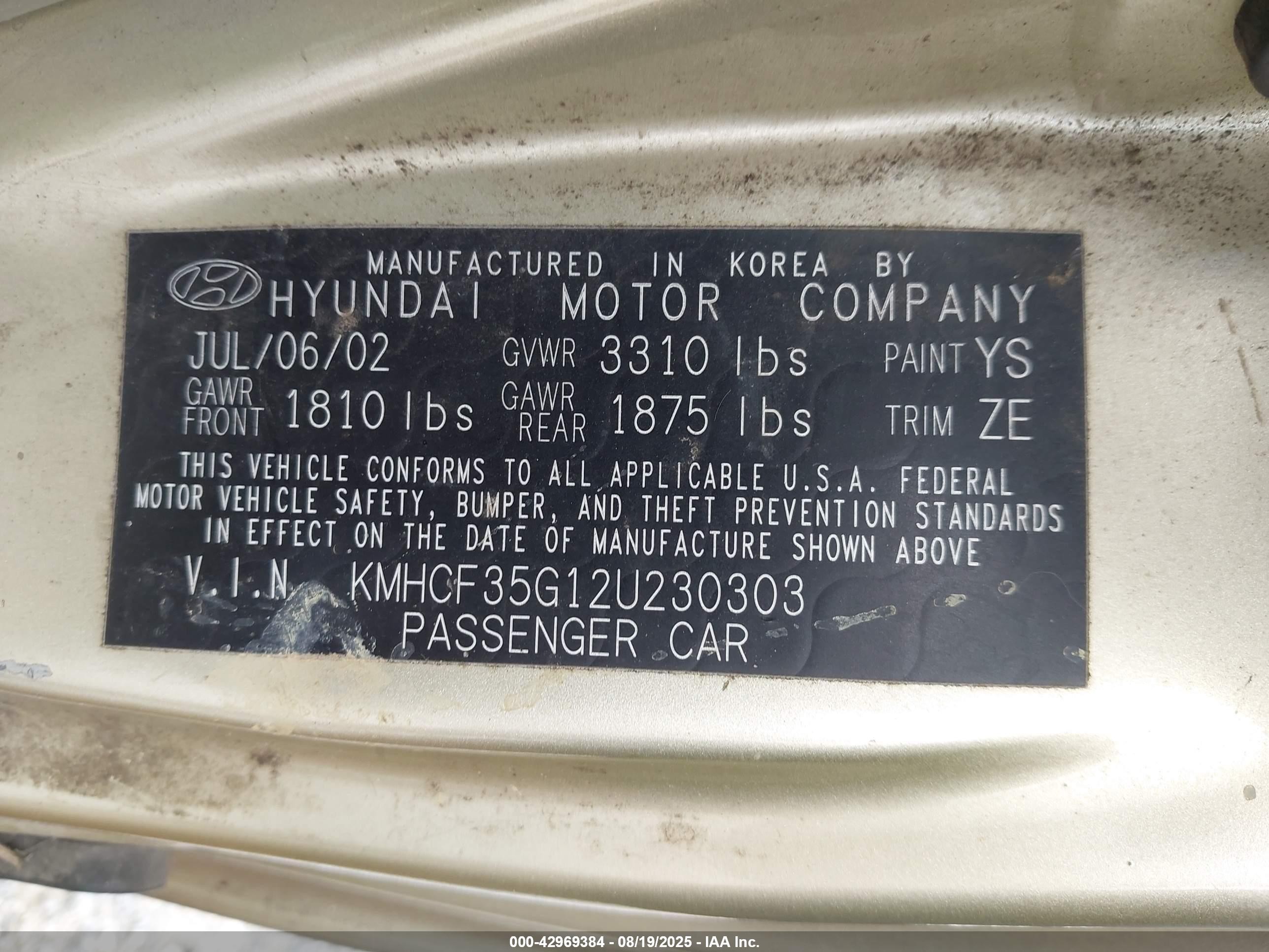 2002 Hyundai Accent L Silver vin: KMHCF35G12U230303