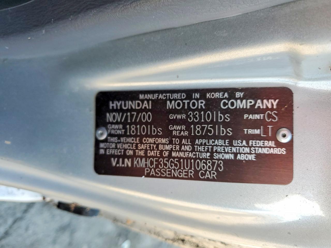 2001 Hyundai Accent L Silver vin: KMHCF35G51U106873