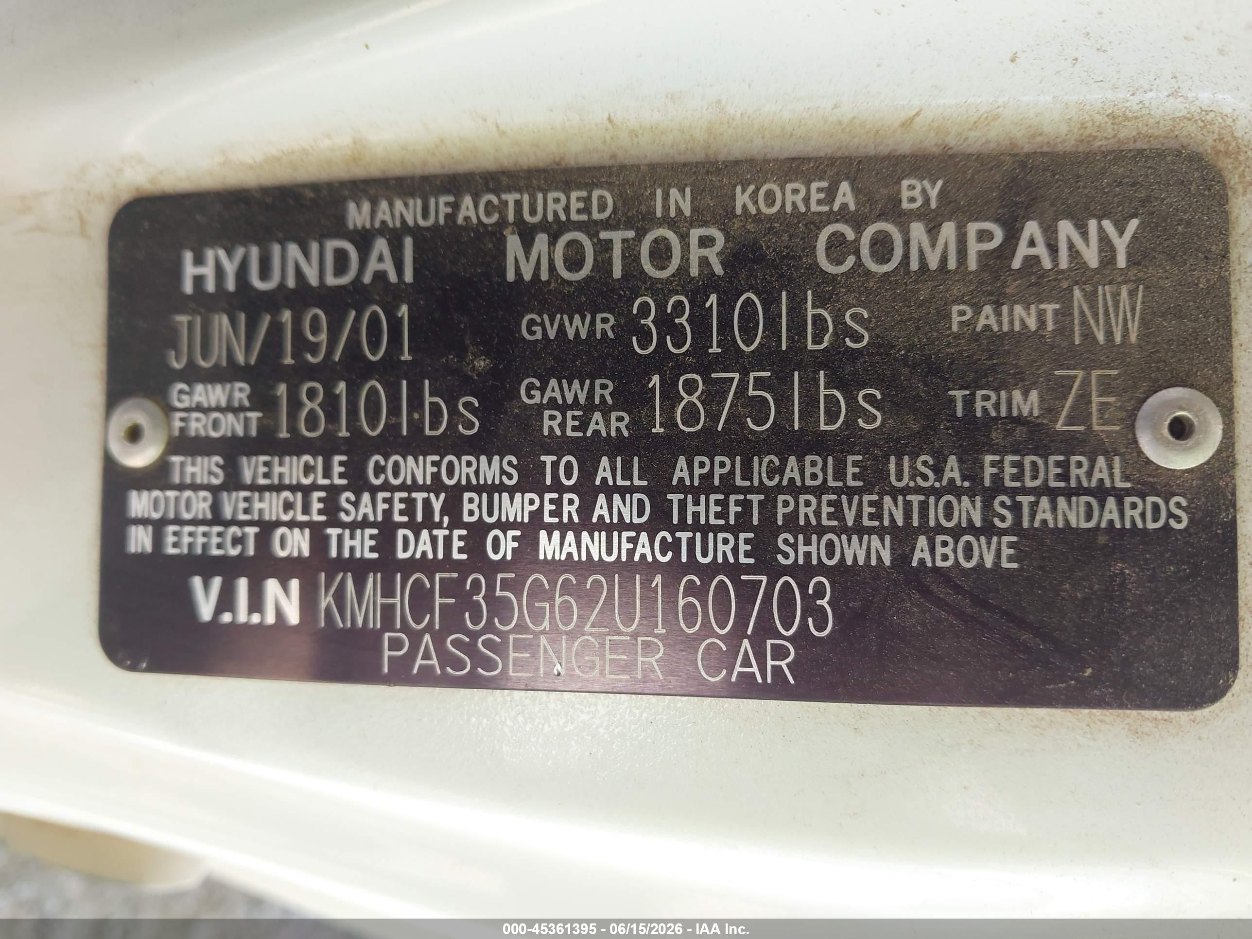 2002 Hyundai Accent L White vin: KMHCF35G62U160703
