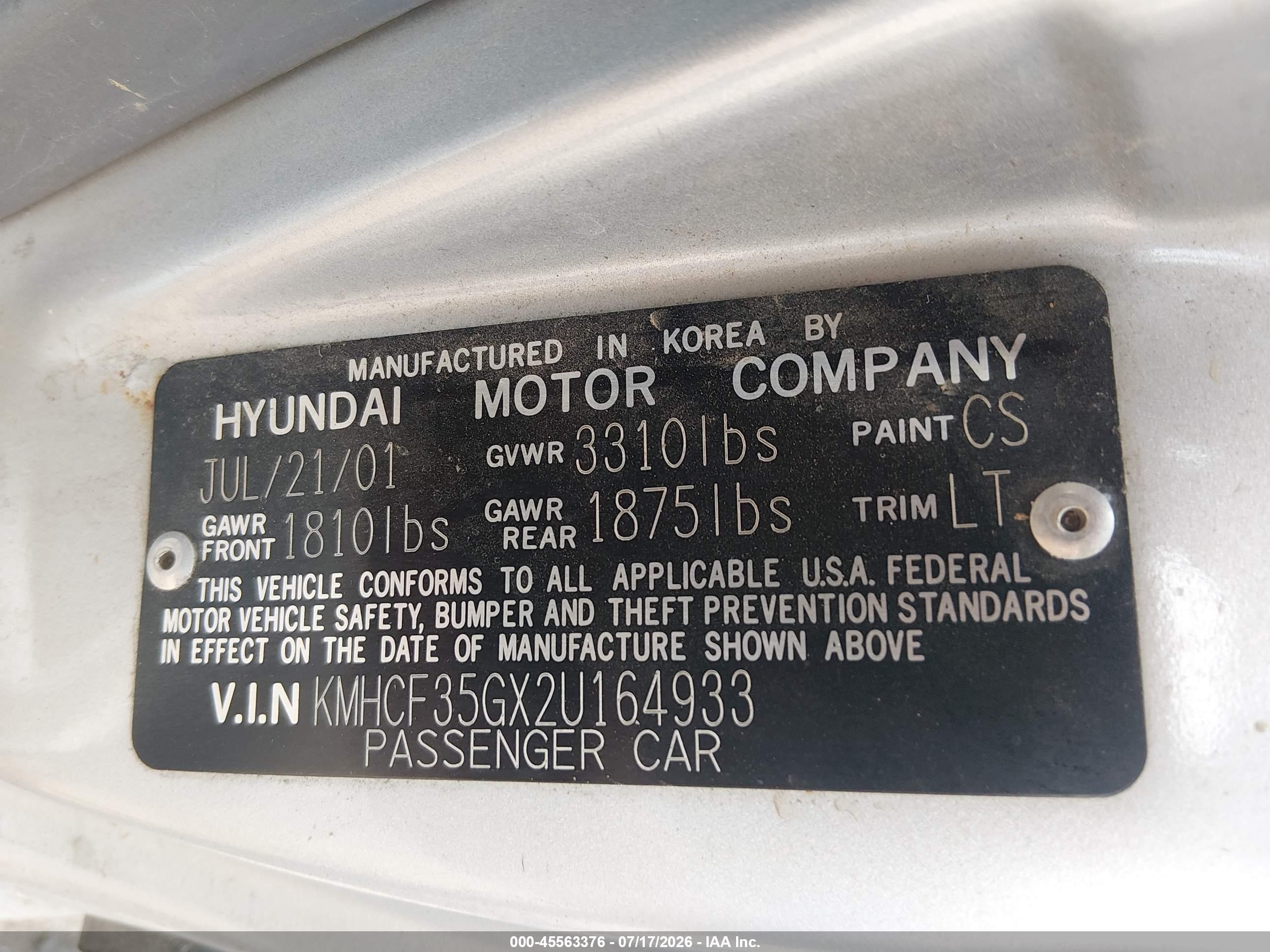 2002 Hyundai Accent L Silver vin: KMHCF35GX2U164933