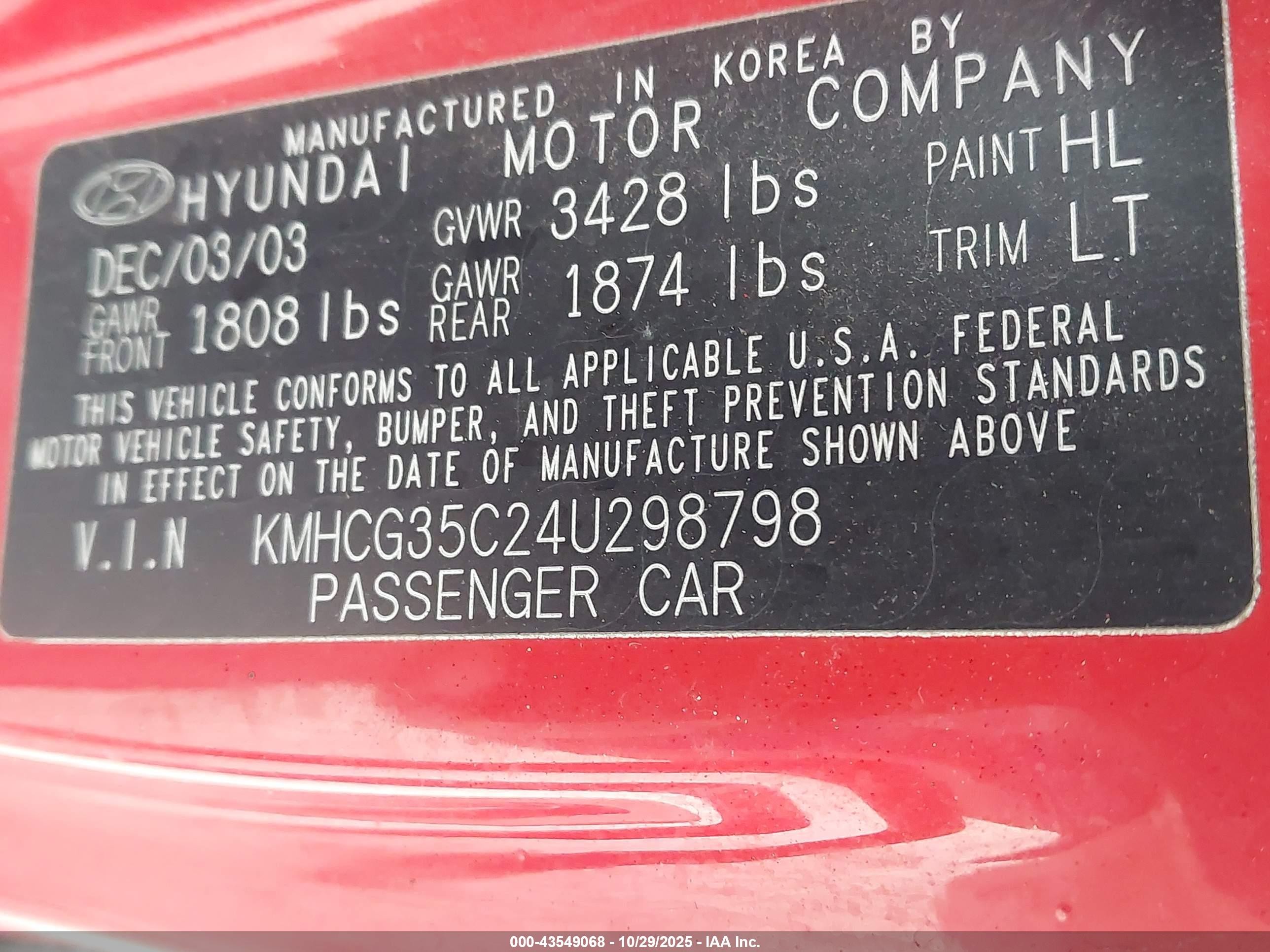 2004 Hyundai Accent Gl/gt Red vin: KMHCG35C24U298798
