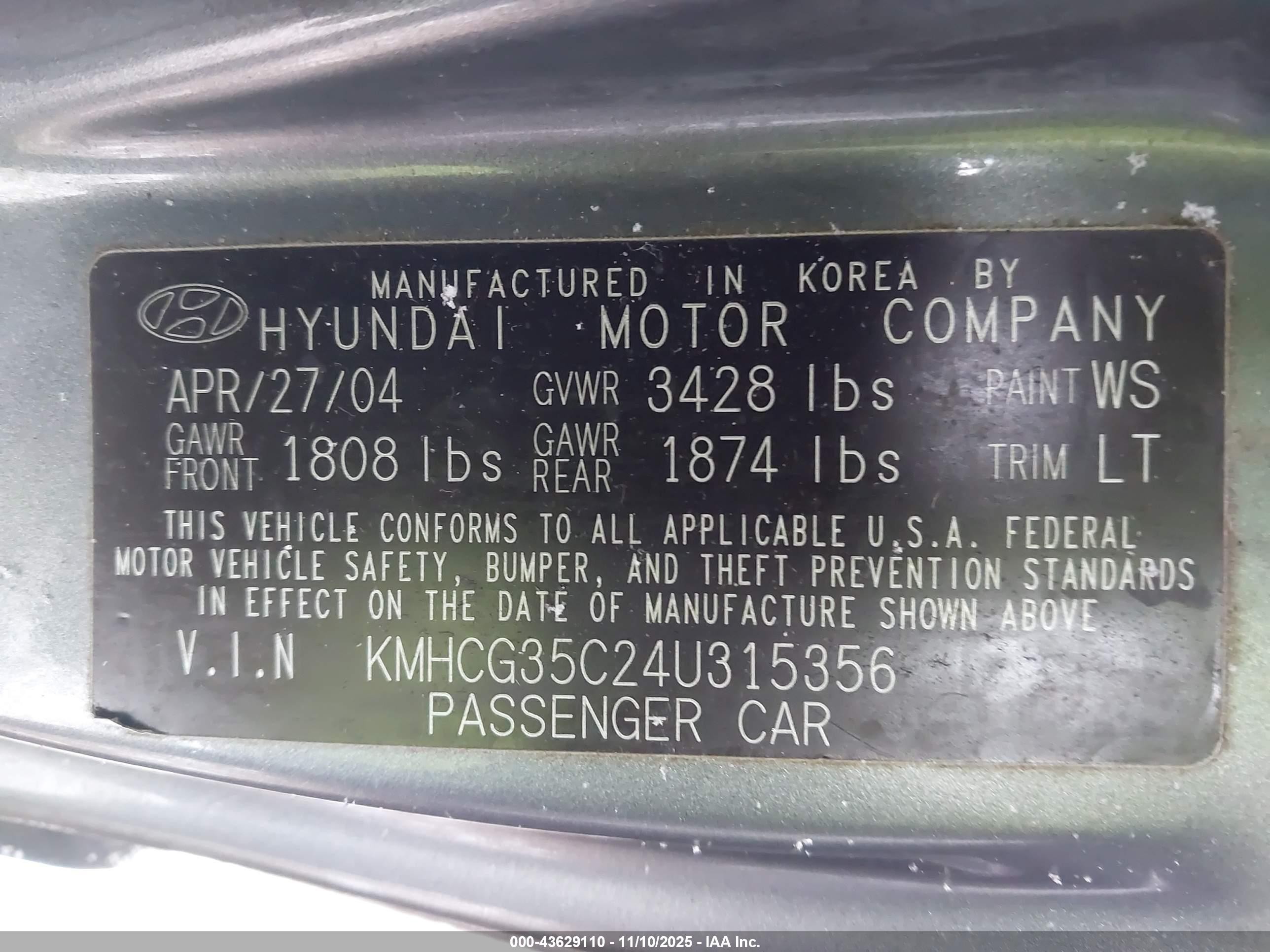 2004 Hyundai Accent Gl/gt Gray vin: KMHCG35C24U315356