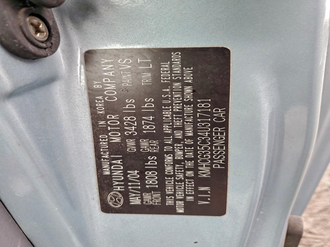 2004 Hyundai Accent Gl Turquoise vin: KMHCG35C34U317181