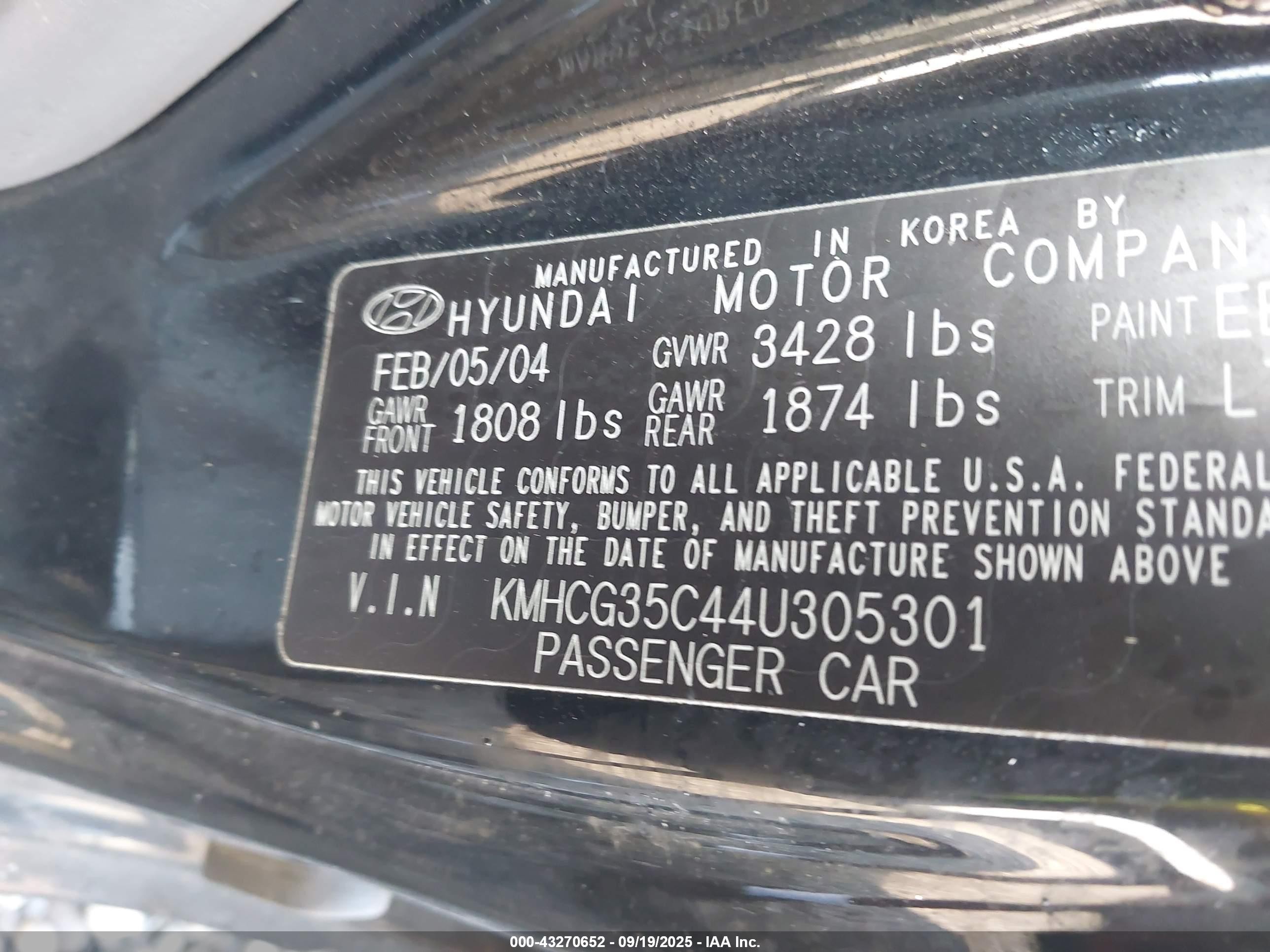 2004 Hyundai Accent Gl/gt Black vin: KMHCG35C44U305301