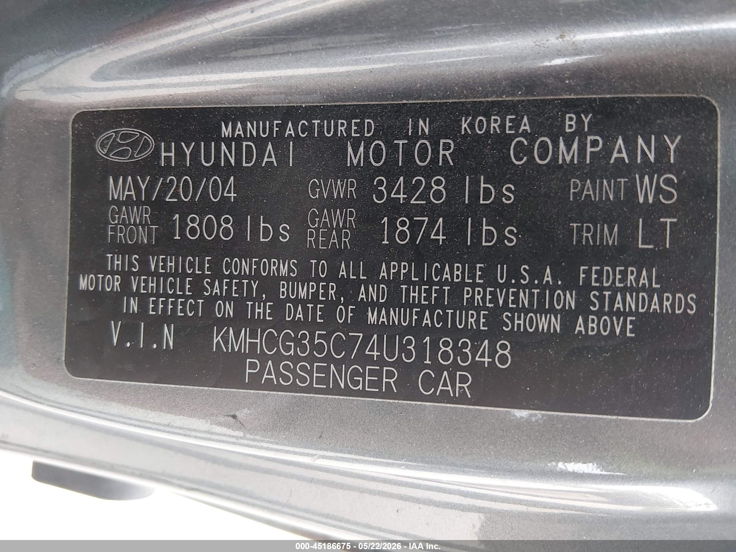 2004 Hyundai Accent Gl/gt Gray vin: KMHCG35C74U318348