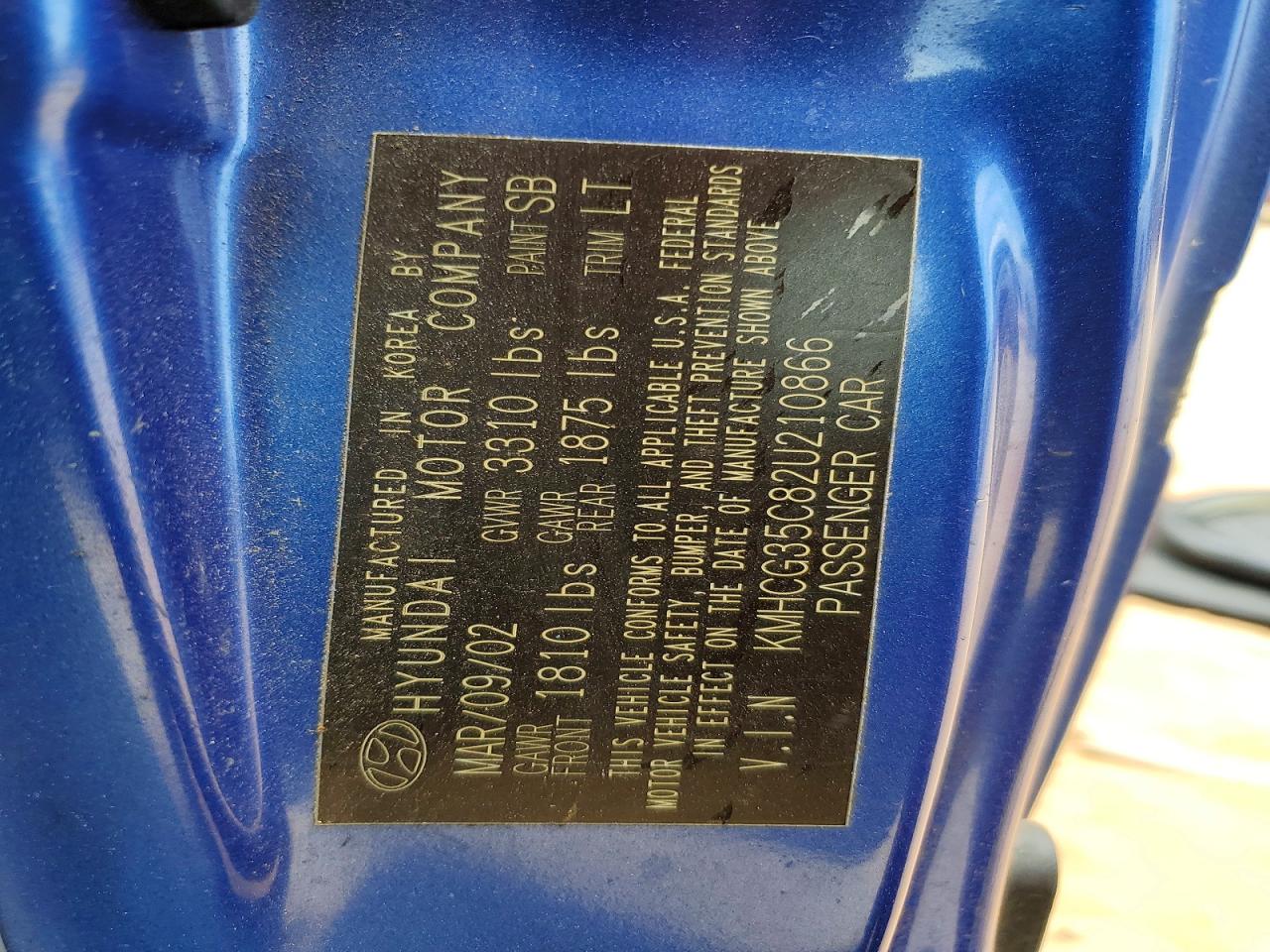 2002 Hyundai Accent Gs Blue vin: KMHCG35C82U210866