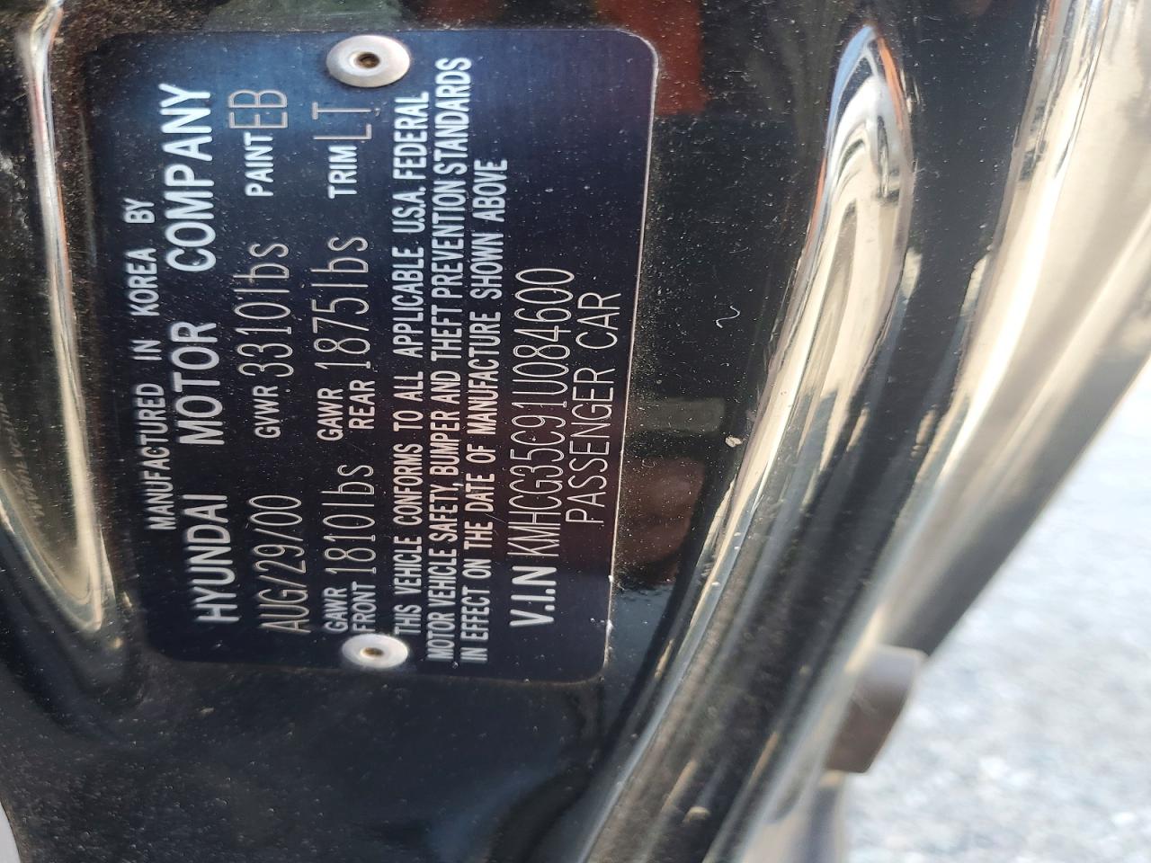 2001 Hyundai Accent Gs Black vin: KMHCG35C91U084600