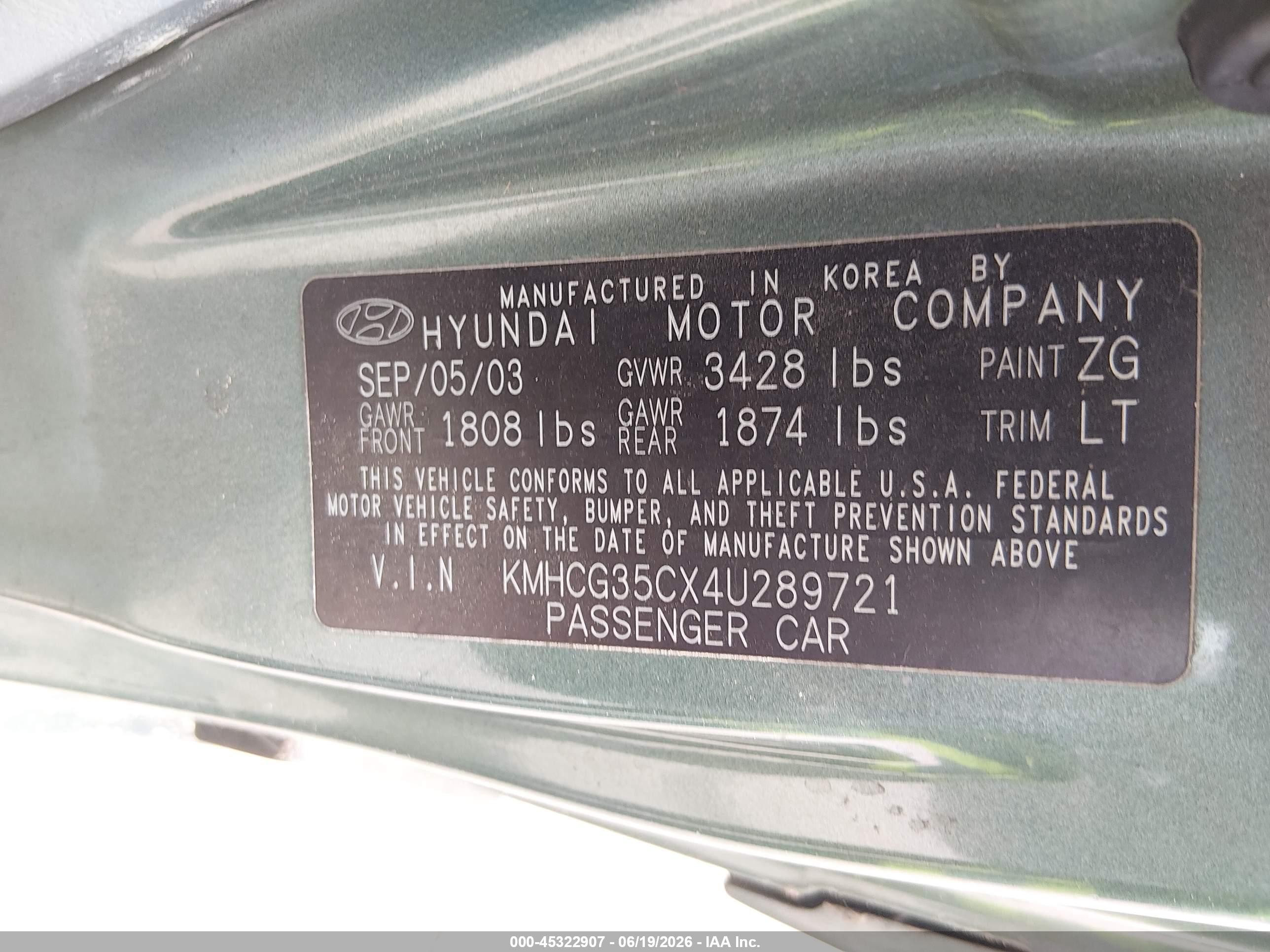 2004 Hyundai Accent Gl/gt Green vin: KMHCG35CX4U289721