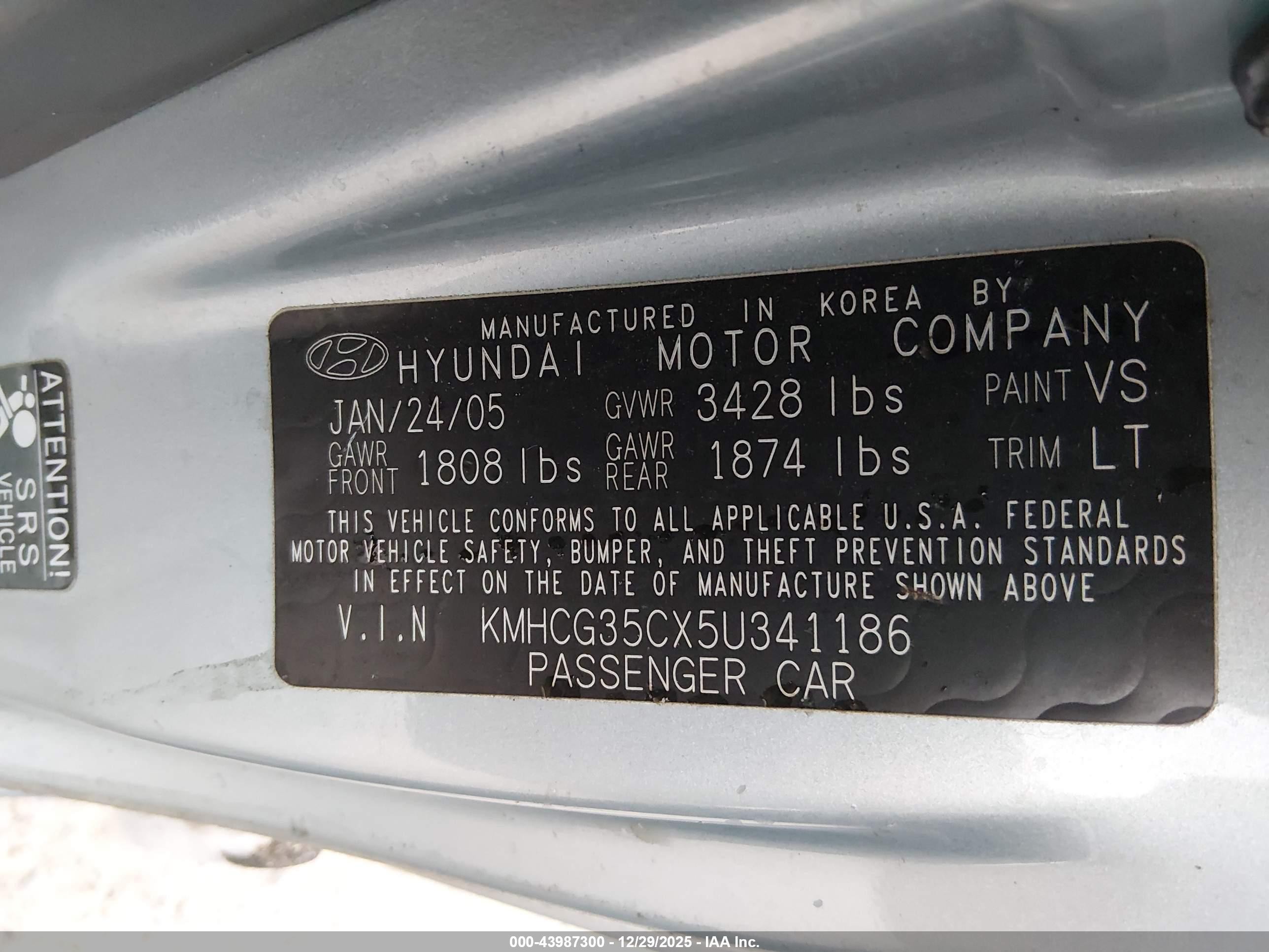 2005 Hyundai Accent Gls/gt Light Blue vin: KMHCG35CX5U341186