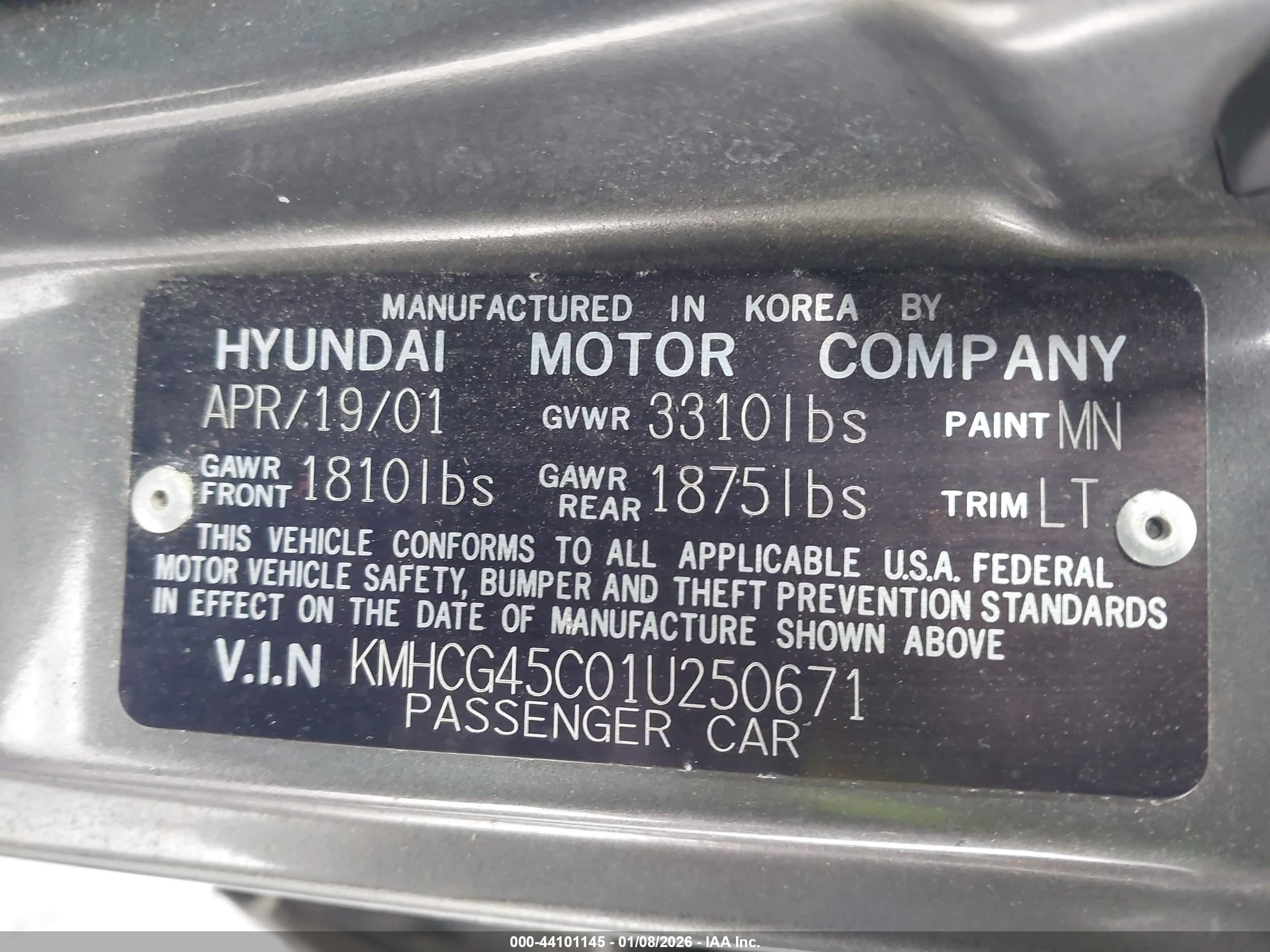 2001 Hyundai Accent Gl Серый vin: KMHCG45C01U250671