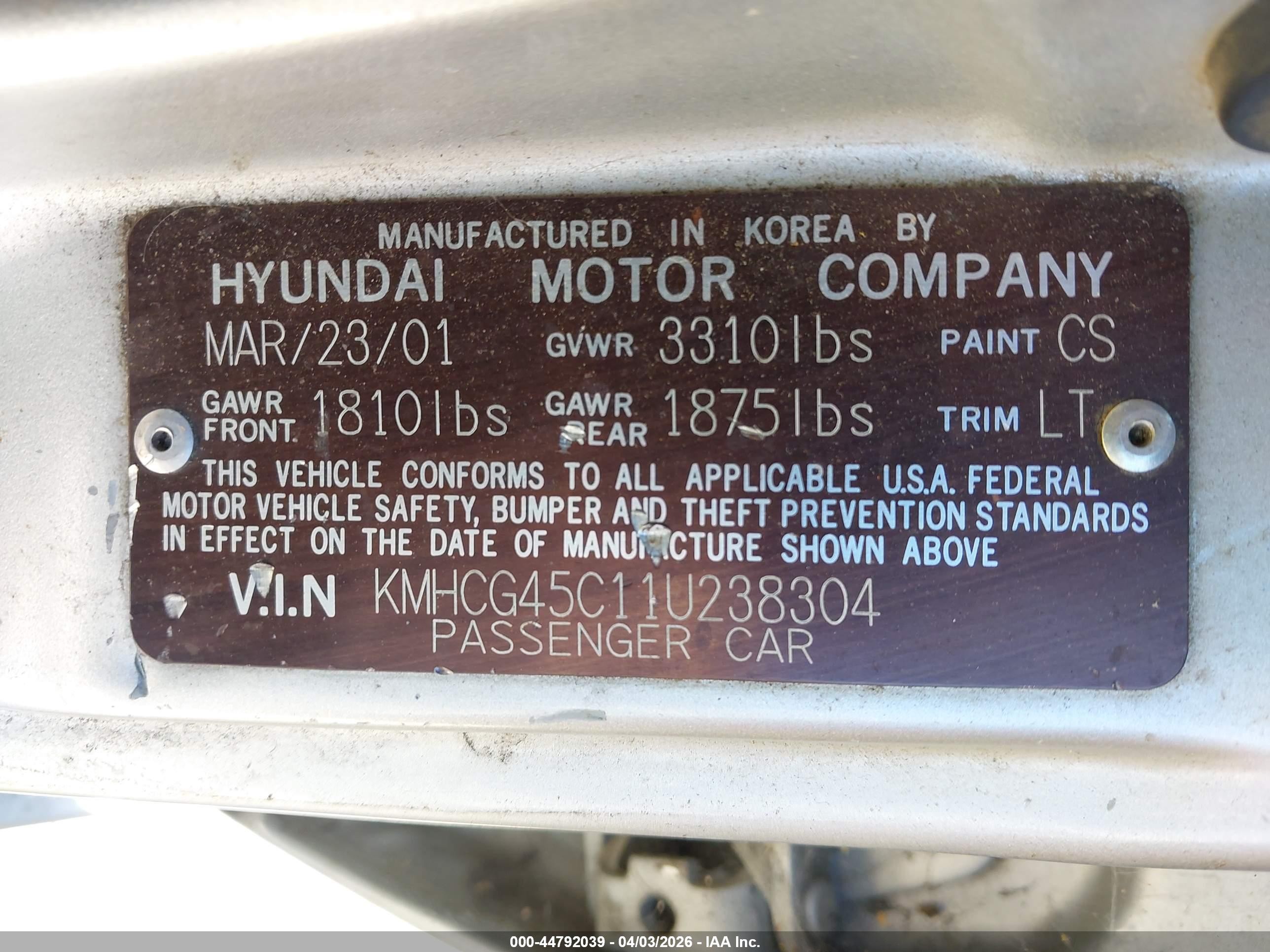2001 Hyundai Accent Gl Silver vin: KMHCG45C11U238304