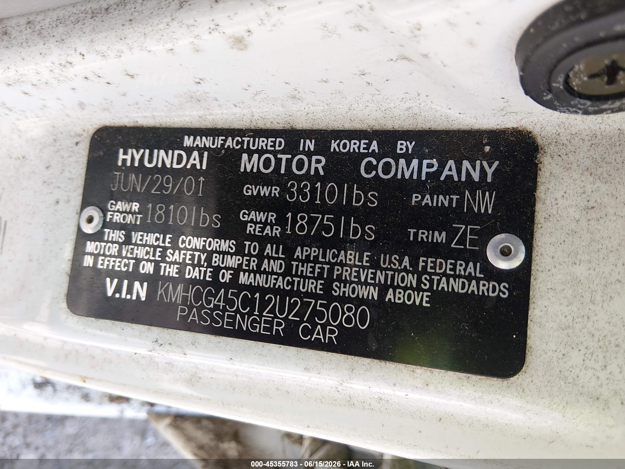 2002 Hyundai Accent Gl White vin: KMHCG45C12U275080