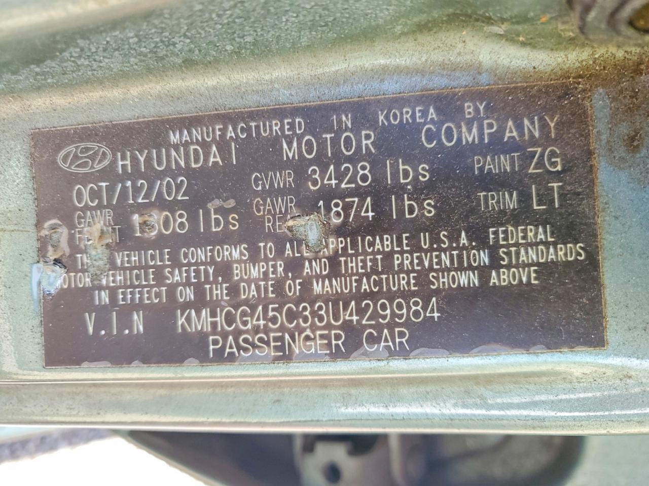 2003 Hyundai Accent Gl Green vin: KMHCG45C33U429984