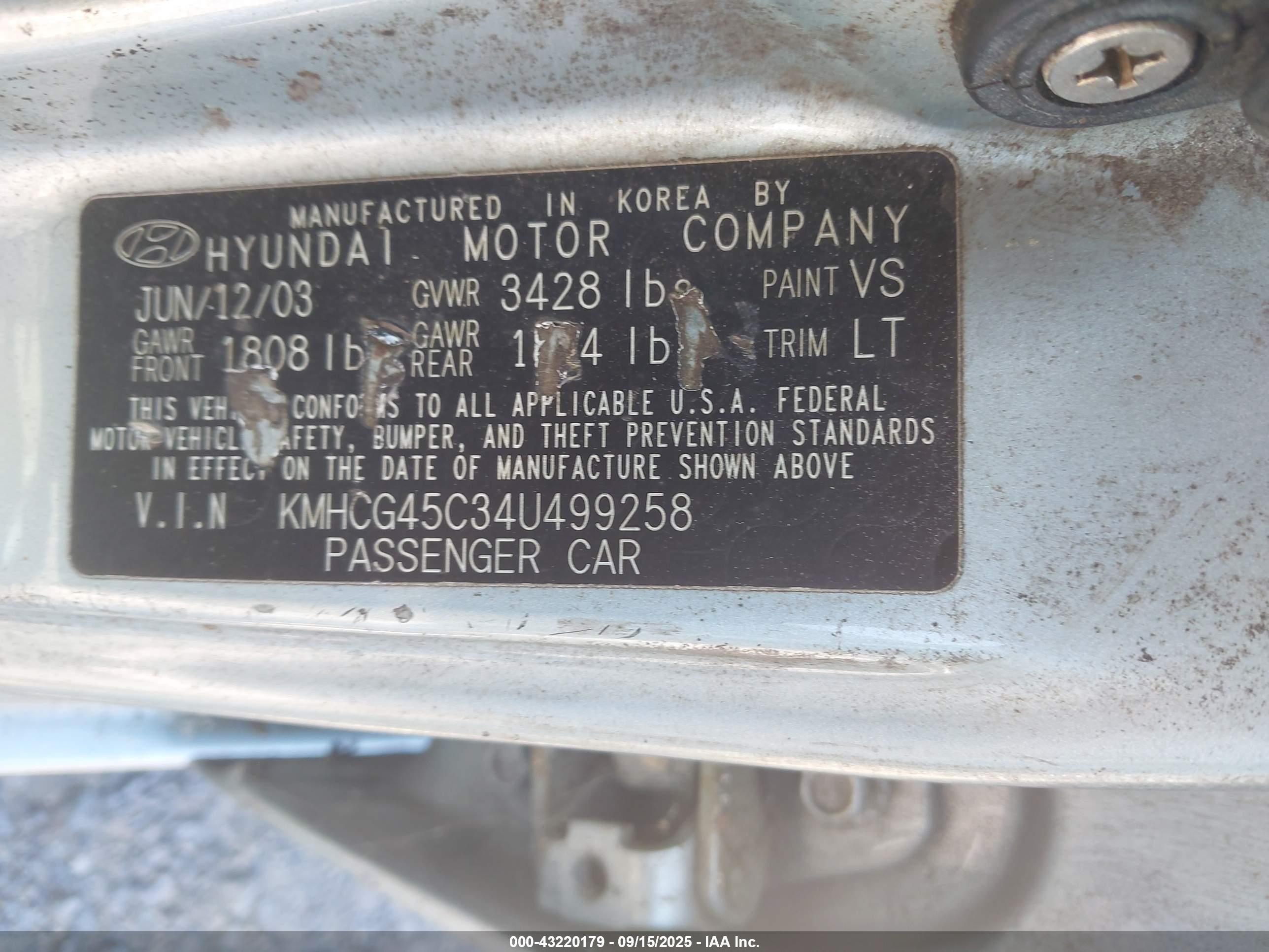 2004 Hyundai Accent Gl Light Blue vin: KMHCG45C34U499258