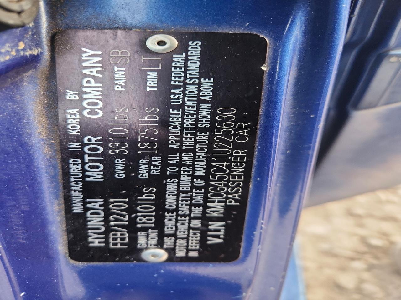 2001 Hyundai Accent Gl Blue vin: KMHCG45C41U225630