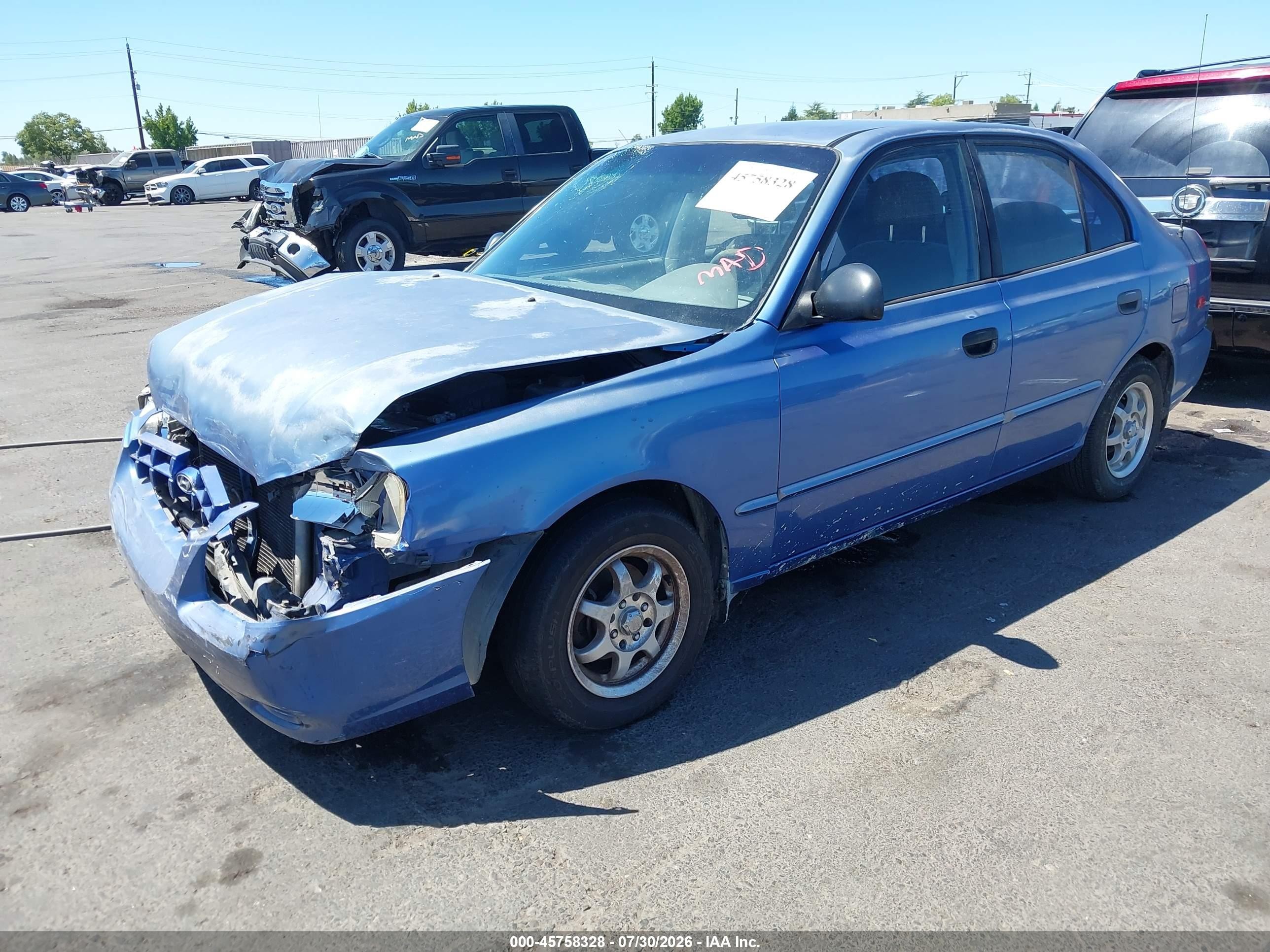 2002 Hyundai Accent Gl Blue vin: KMHCG45C62U332826
