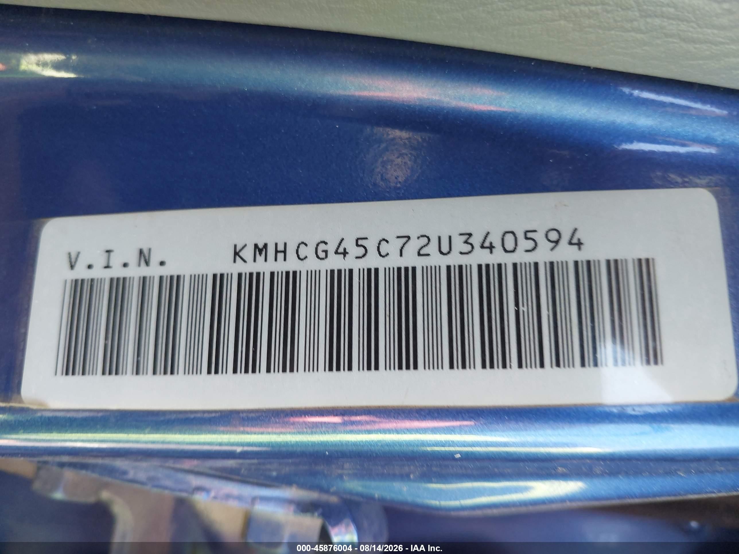 2002 Hyundai Accent Gl Blue vin: KMHCG45C72U340594