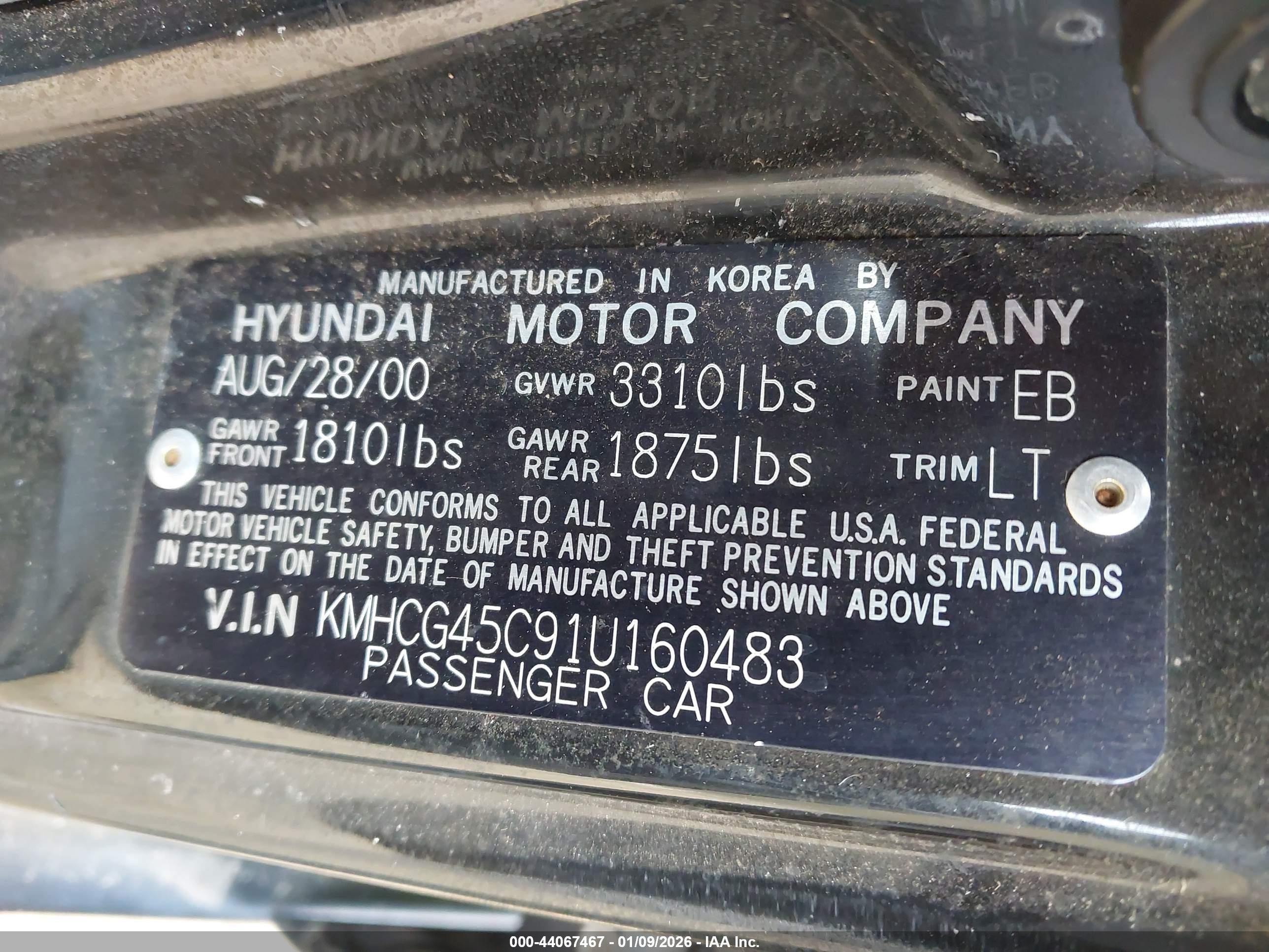 2001 Hyundai Accent Gl Black vin: KMHCG45C91U160483