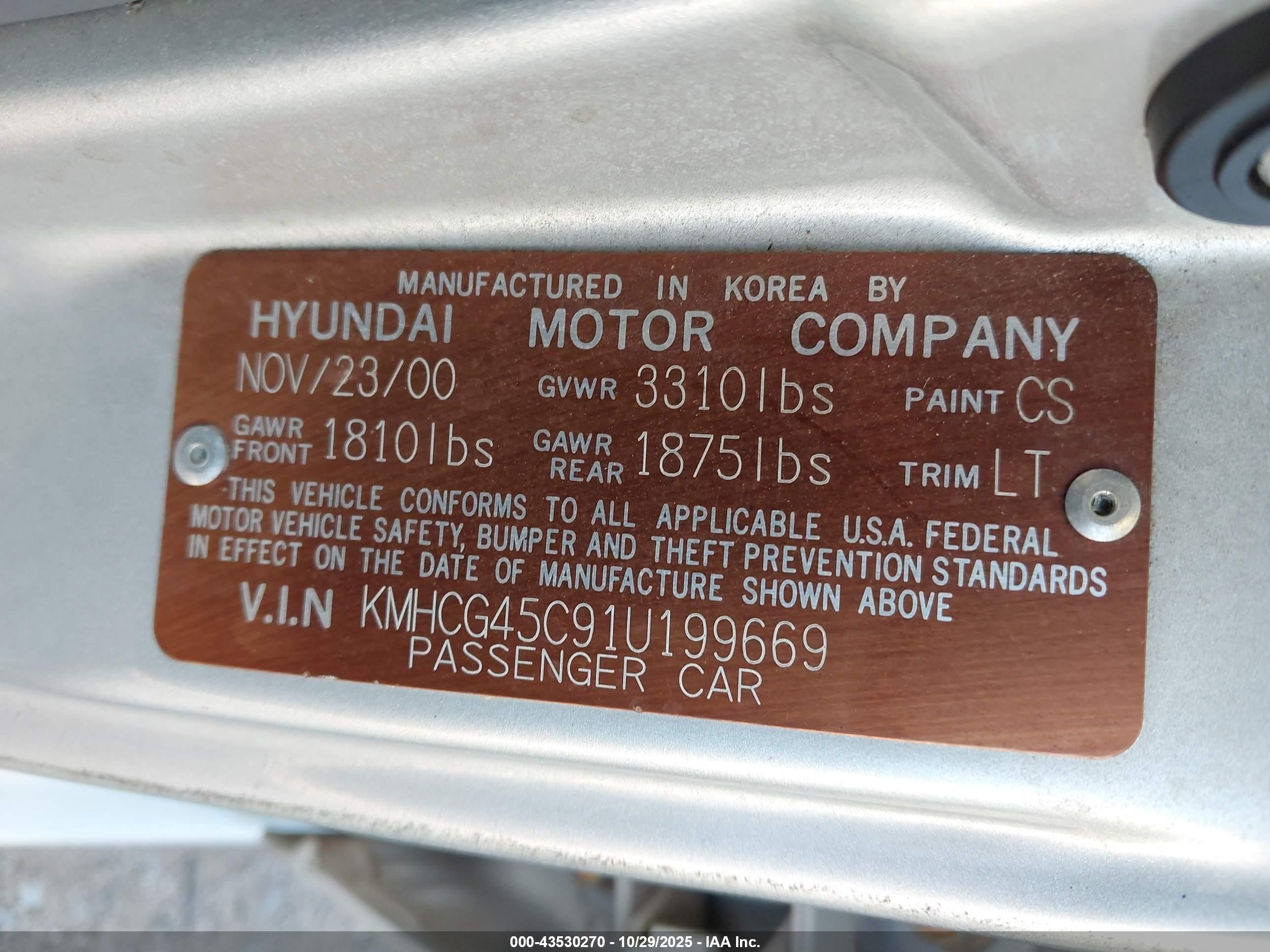 2001 Hyundai Accent Gl Серебряный vin: KMHCG45C91U199669