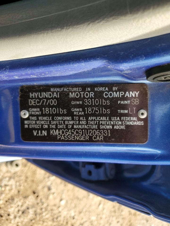2001 Hyundai Accent Gl Blue vin: KMHCG45C91U206331