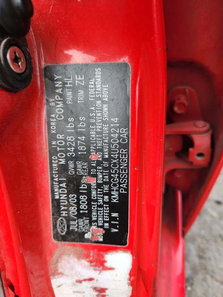 2004 Hyundai Accent Gl Red vin: KMHCG45CX4U504214