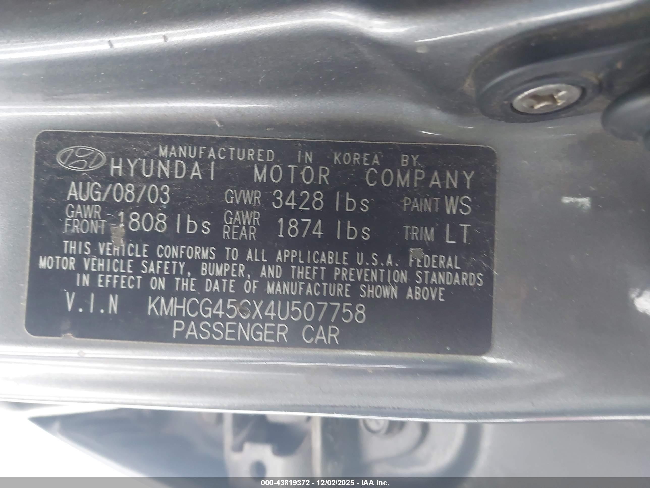 2004 Hyundai Accent Gl Gray vin: KMHCG45CX4U507758
