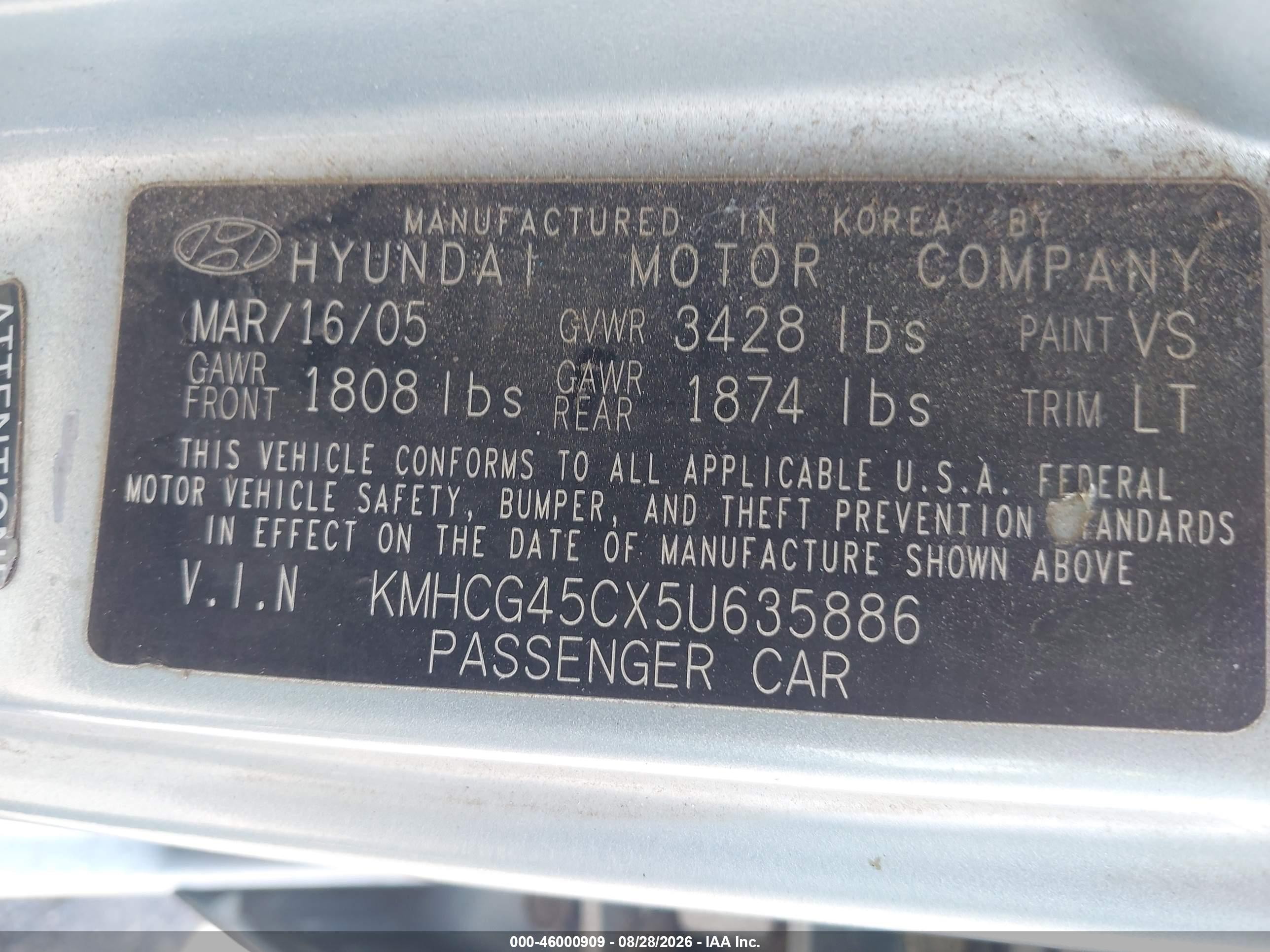 2005 Hyundai Accent Gls Blue vin: KMHCG45CX5U635886