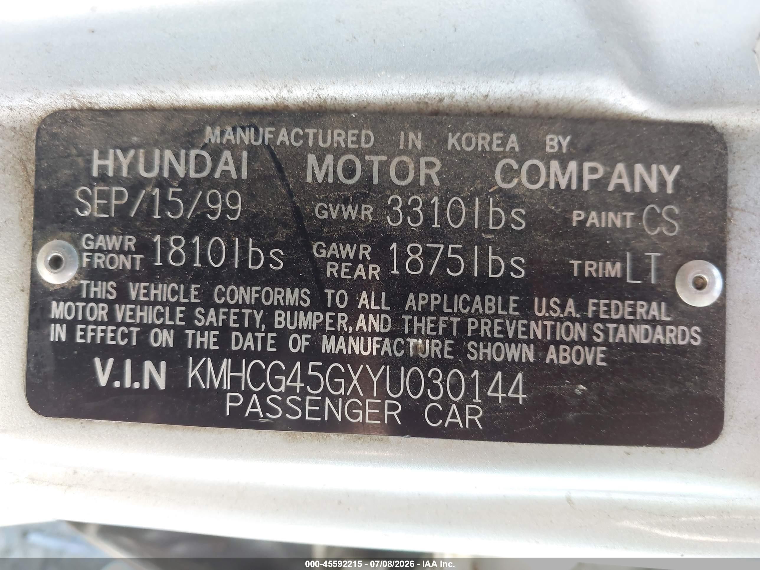 2000 Hyundai Accent Gl Silver vin: KMHCG45GXYU030144
